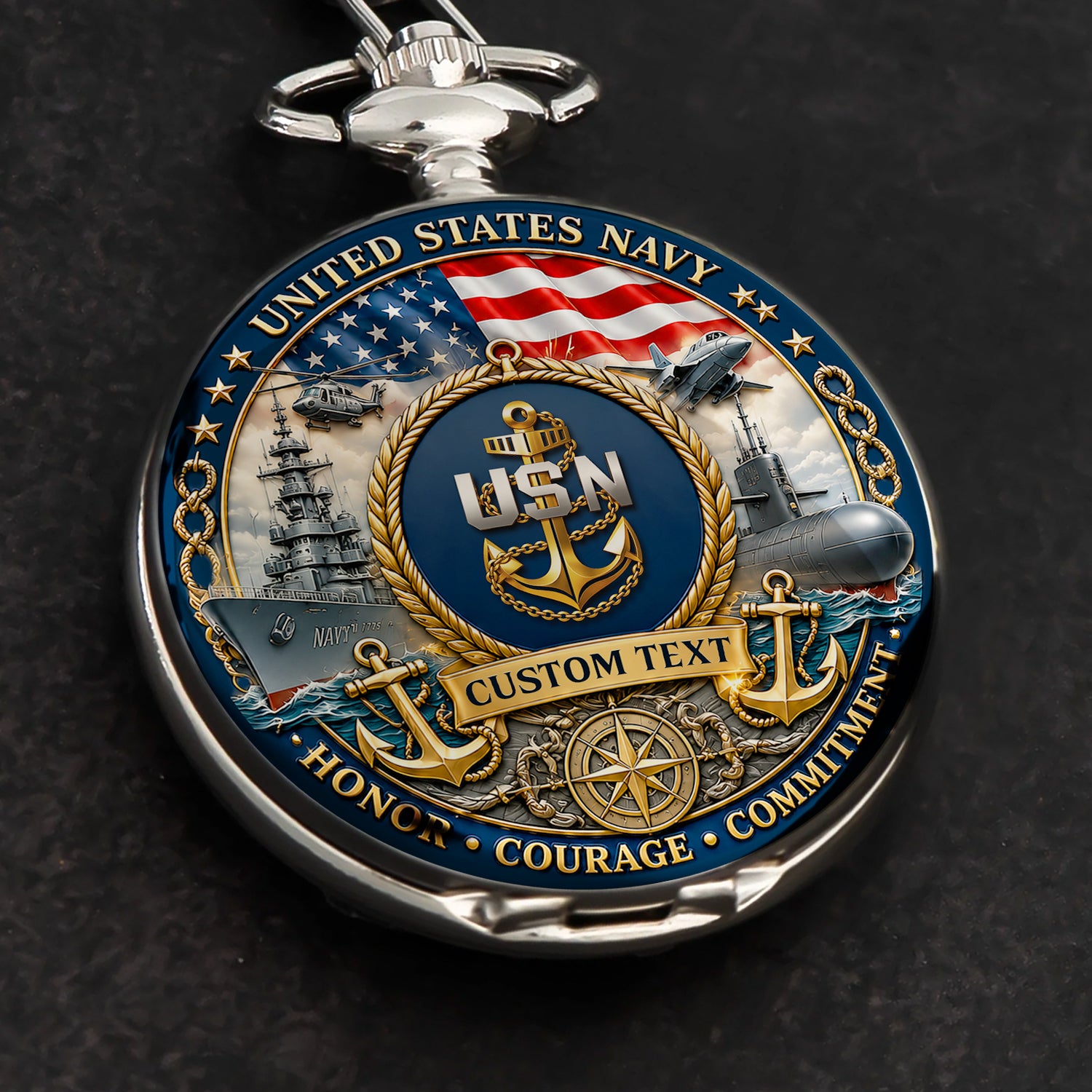 US Navy Sailor Gift Personalized Pocket Watch Custom Text