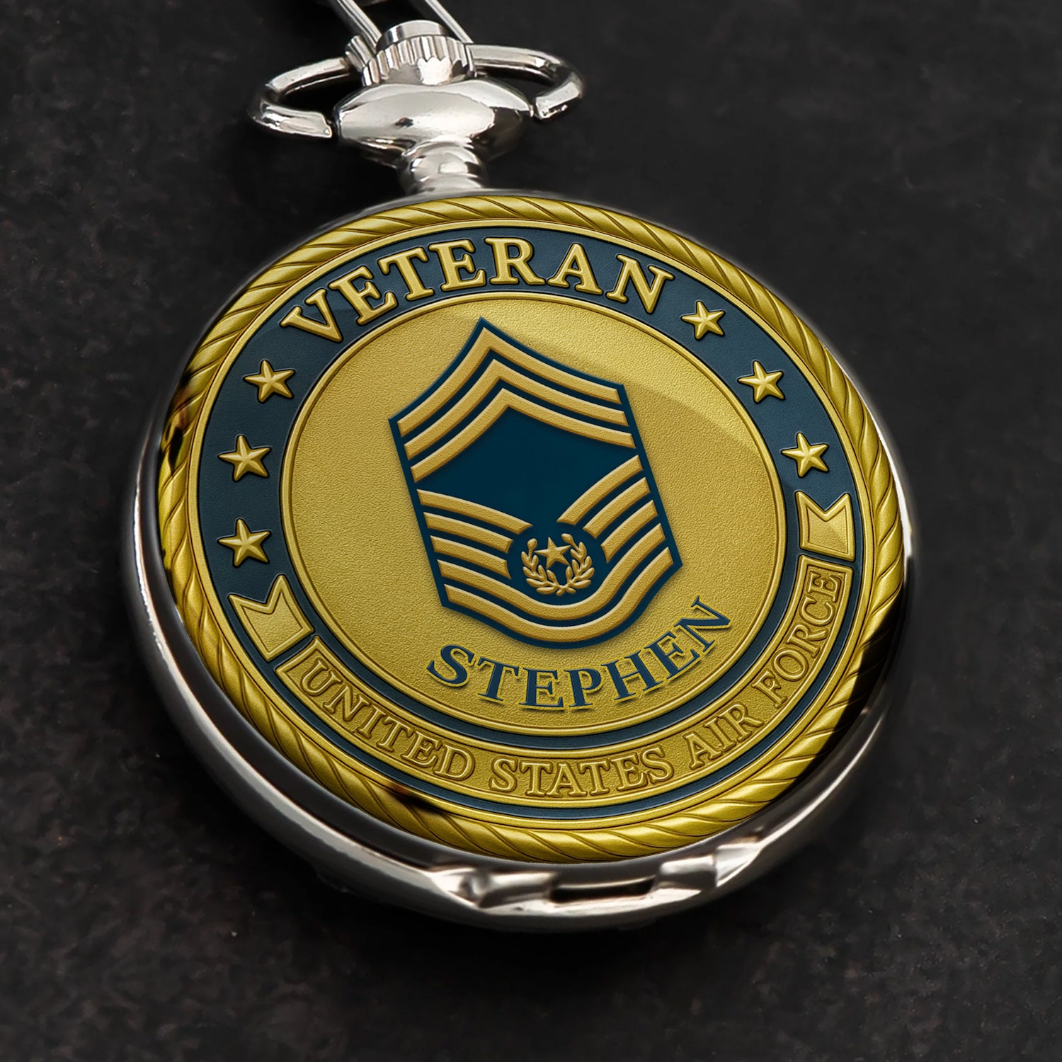 Personalized US Air Force Custom Ranks/Insignia And Text Round Pocket Watch
