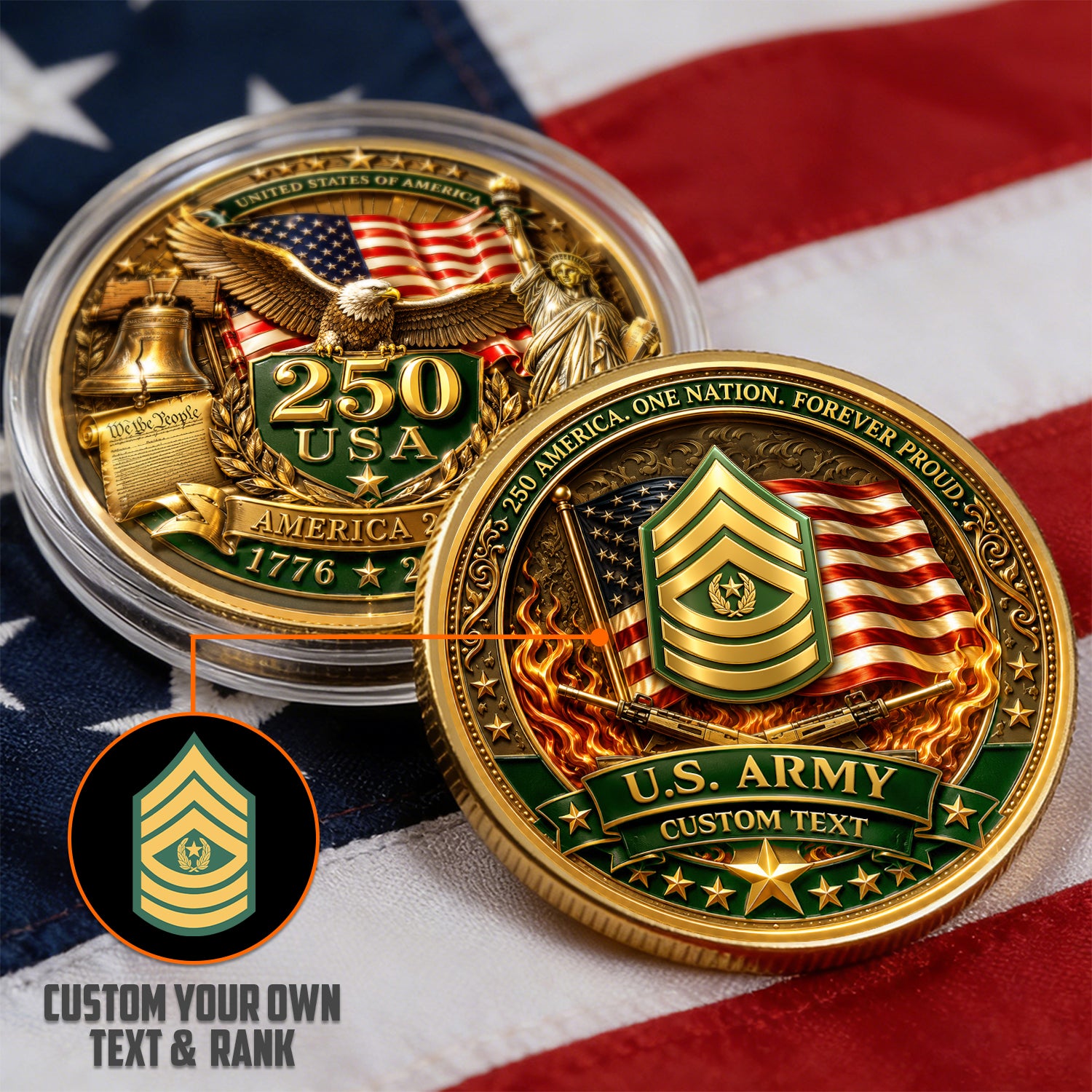 U.S. Army 250 USA Personalized Rank Challenge Coin