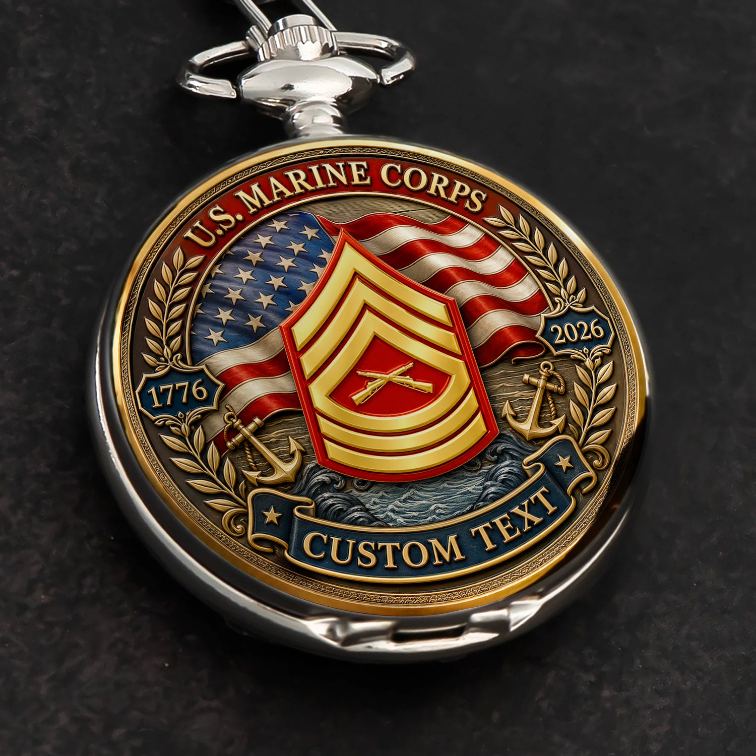 Custom Marine Veteran Pocket Watch Personalized Rank