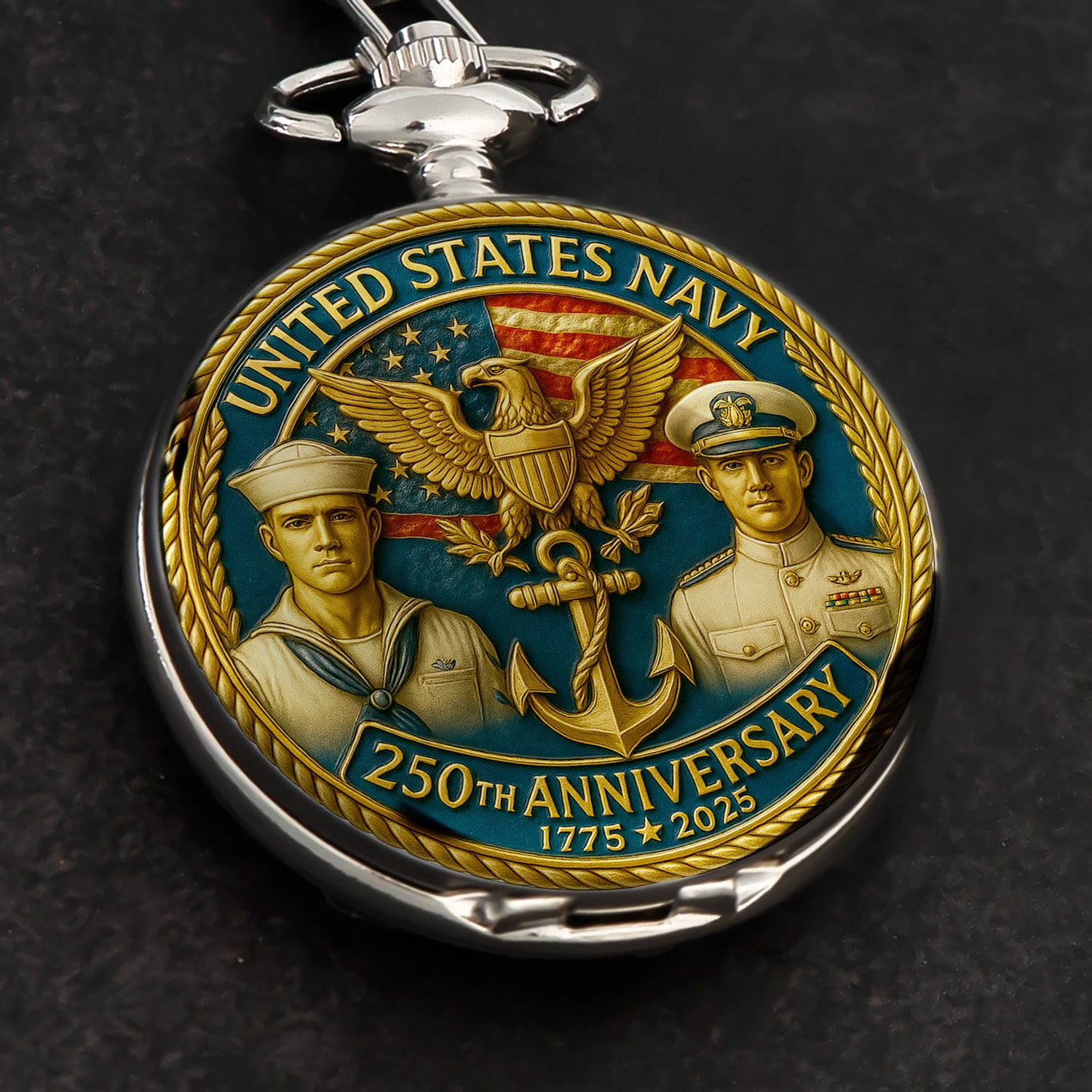 USMC 250th Anniversary Custom Text Pocket Watch Gift