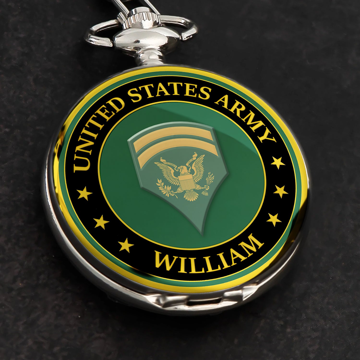 Personalized US Army Custom Ranks/Insignia And Text Round Pocket Watch