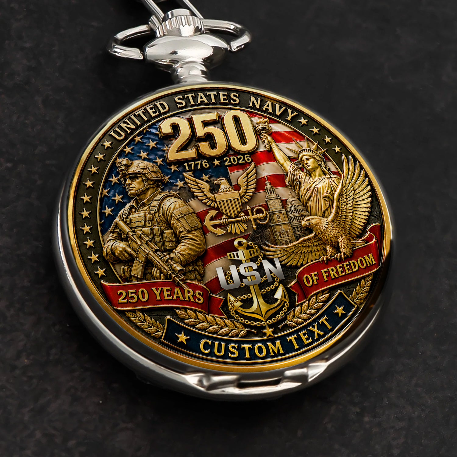 Personalized US Navy Chief Gift Pocket Watch Custom Rank