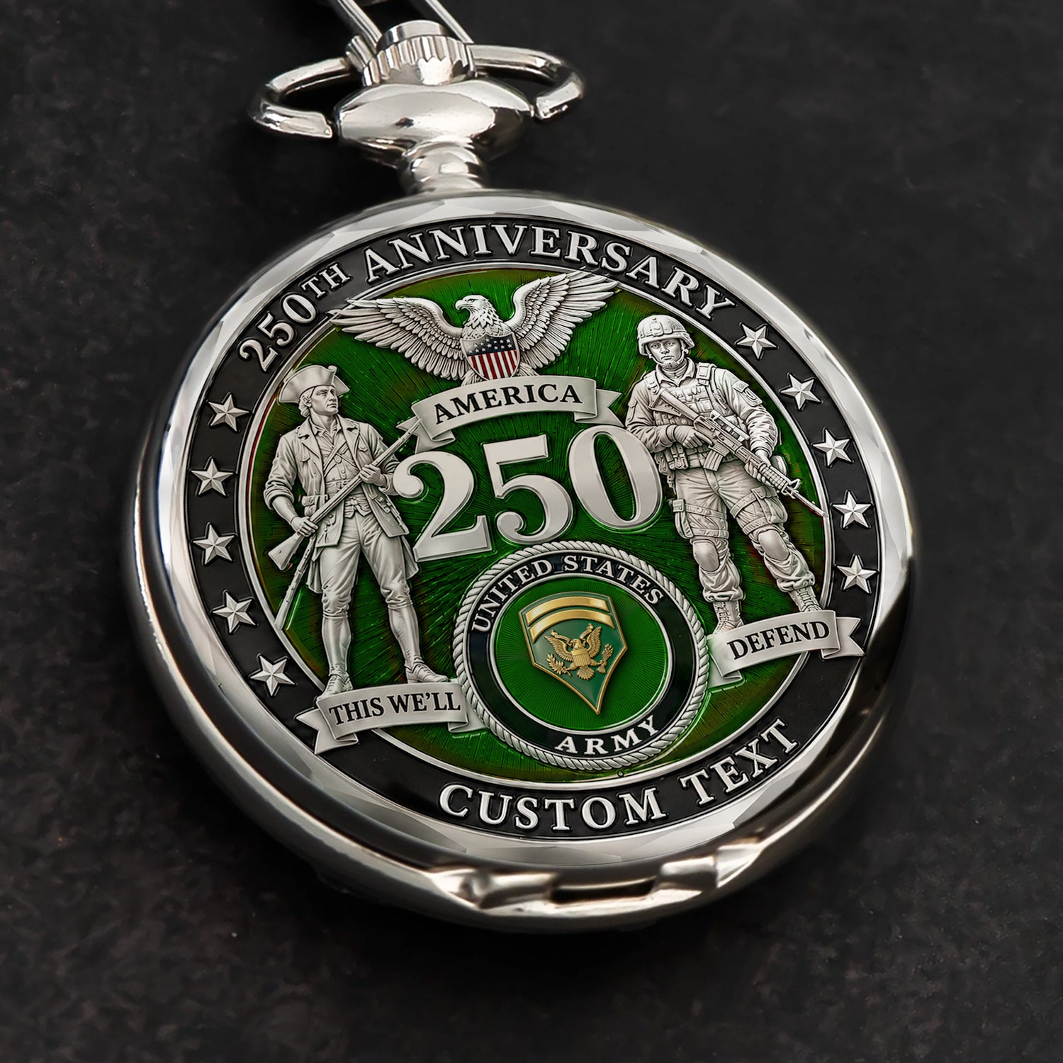 Personalized US Army Pocket Watch 250 Years Custom Text Military Gift