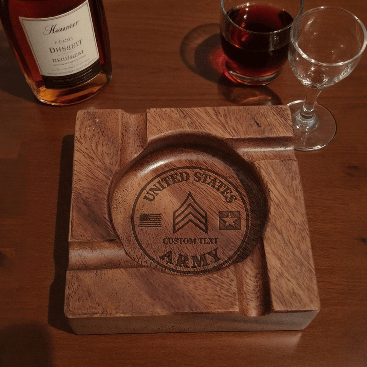 Personalized Army Cigar Ashtray Custom Military Rank and Text
