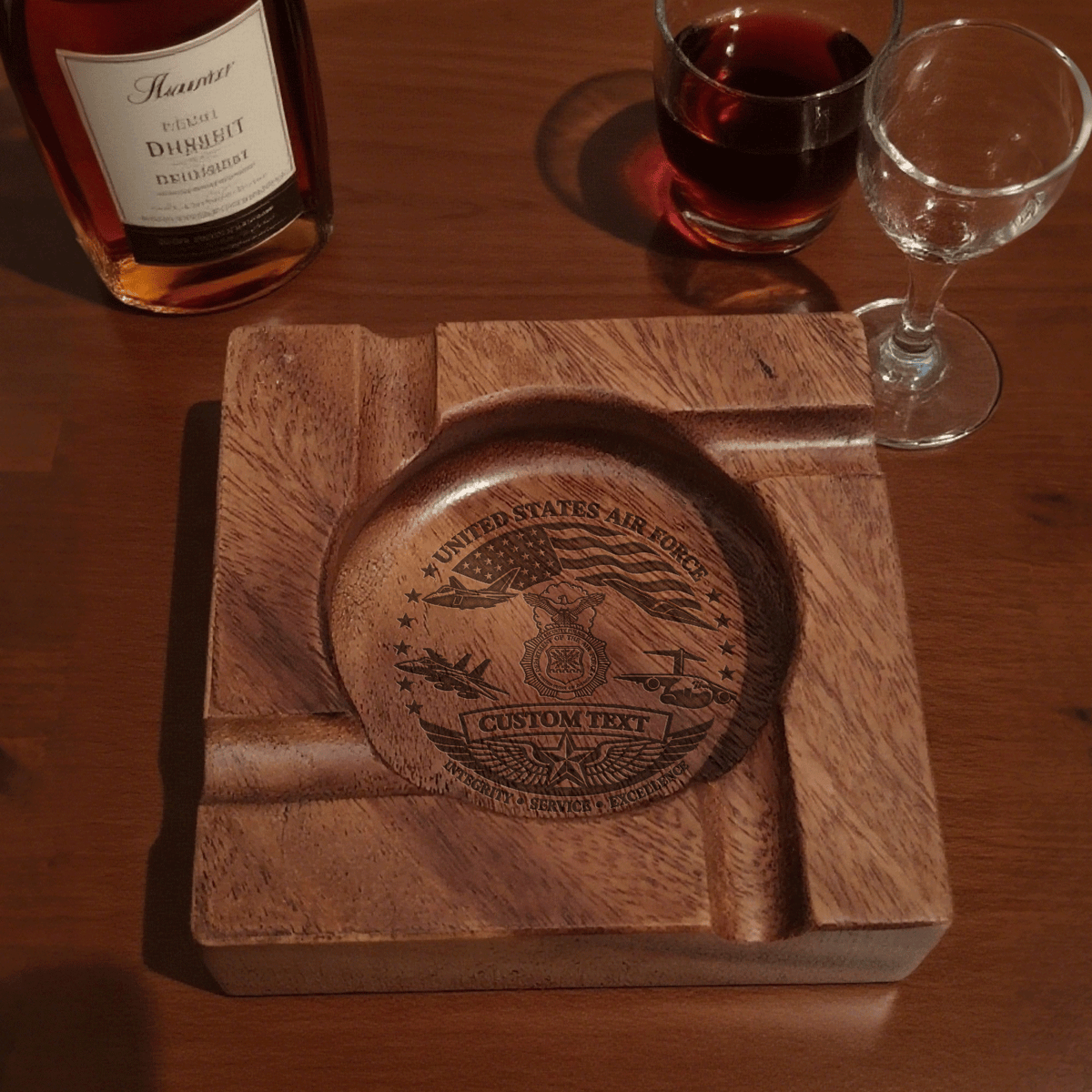 Custom U.S. Air Force Cigar Ashtray Personalized Military Rank and Text