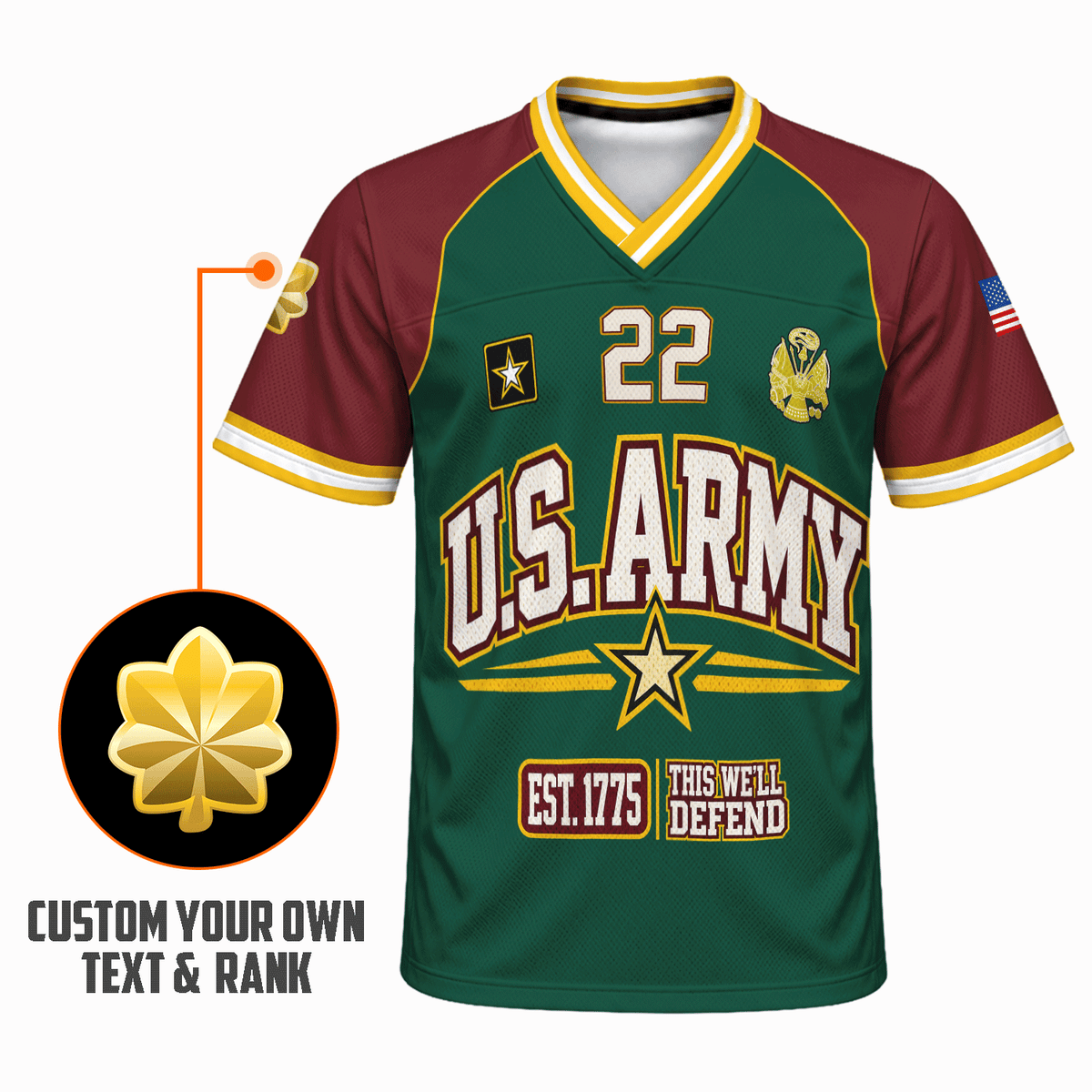 Custom U.S. Army Jersey Personalized Rank Name and Jersey Number