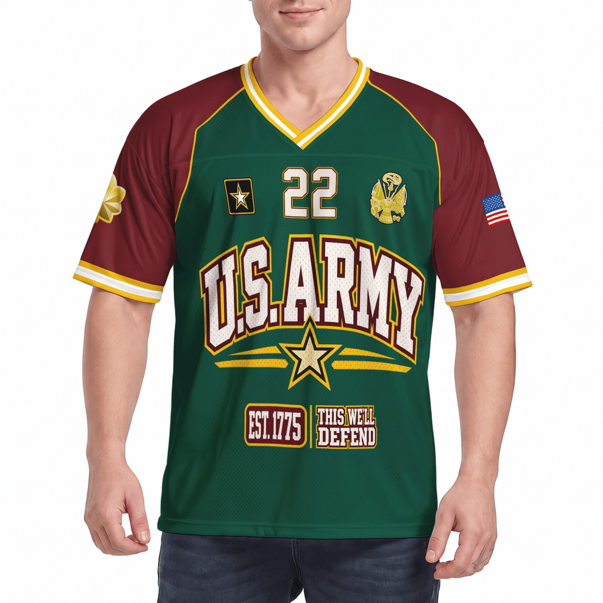 Custom U.S. Army Jersey Personalized Rank Name and Jersey Number