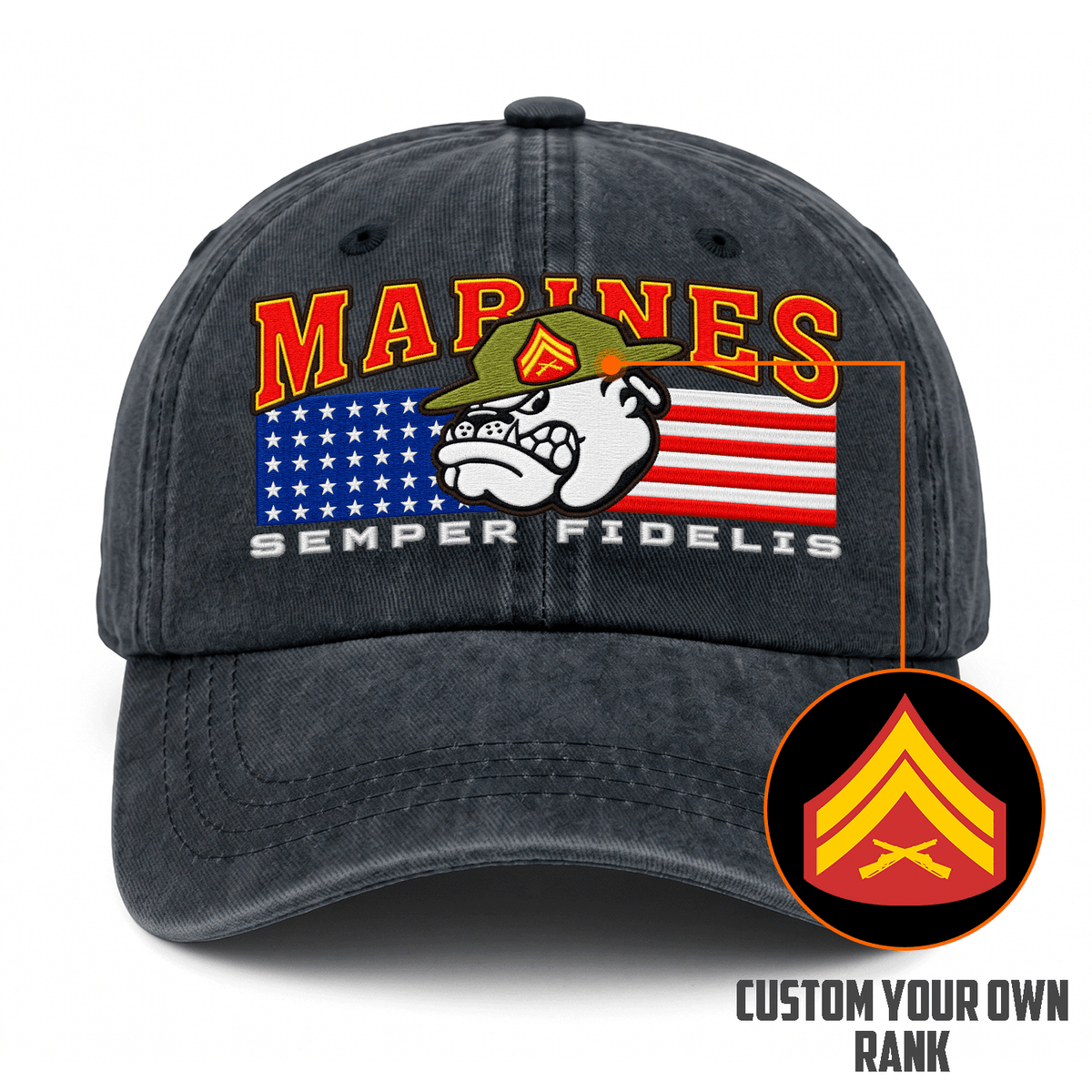 U.S. Marine Corps Embroidered Hat Custom Rank and Personalized Text