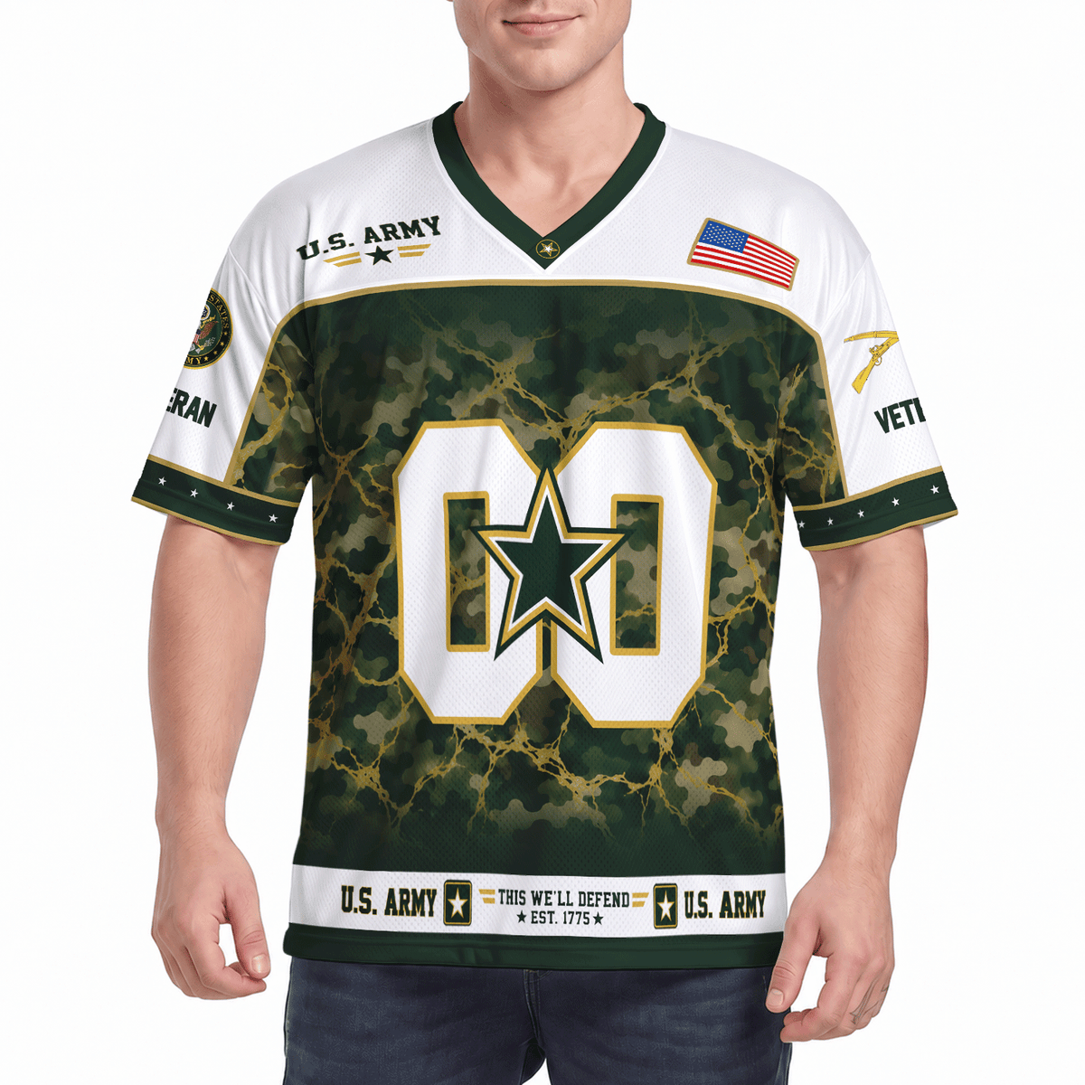 Personalized Army Jersey Custom Rank and Text Veteran Military Gift