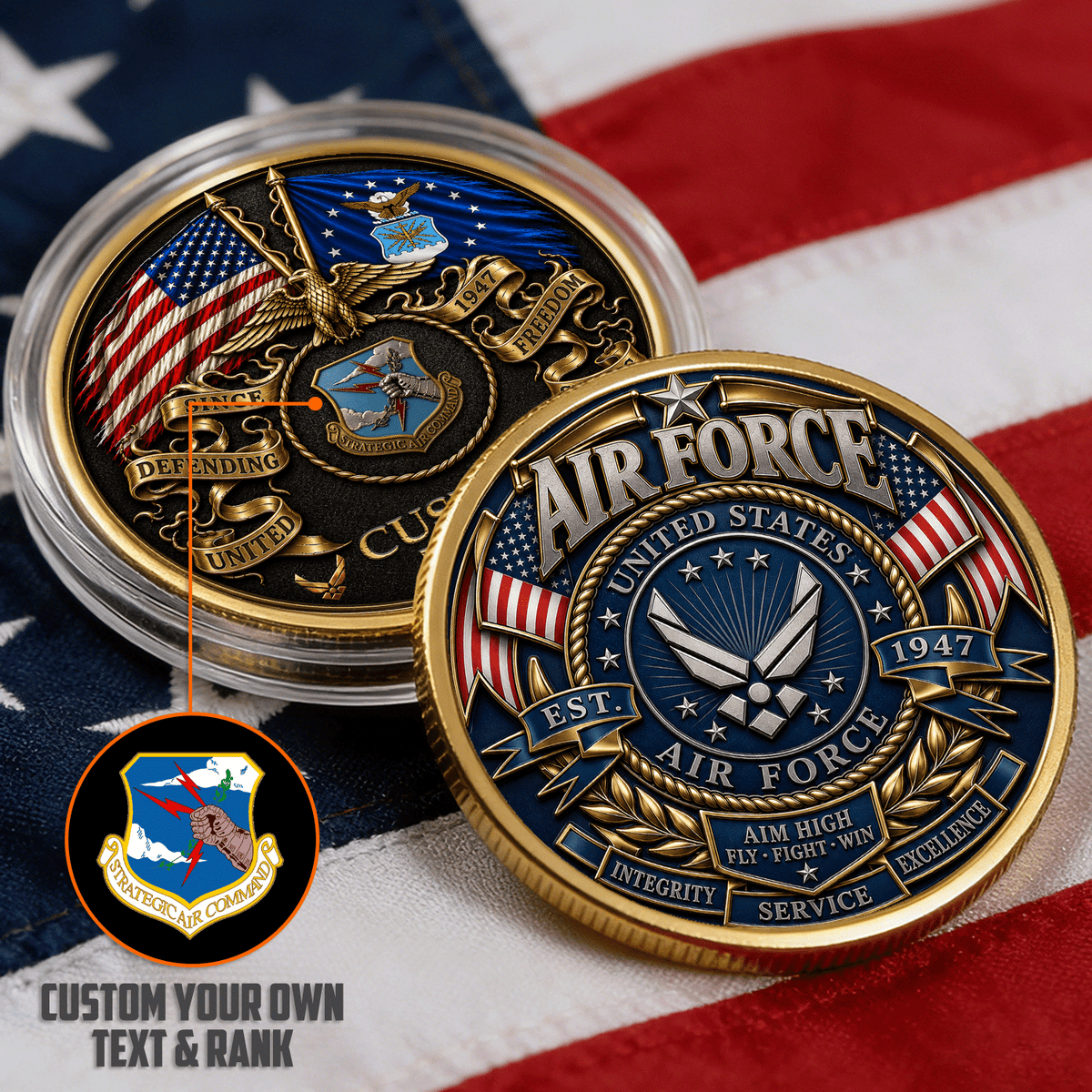 USAF Custom Service Insignia Text 3D Challenge Coin Gift