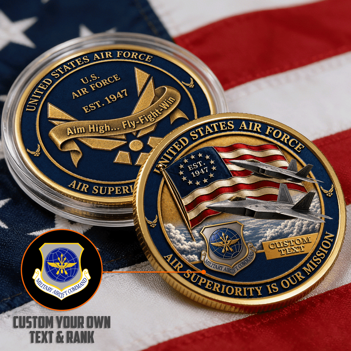 US Air Force Custom Rank Tribute 3D Challenge Coin Gift