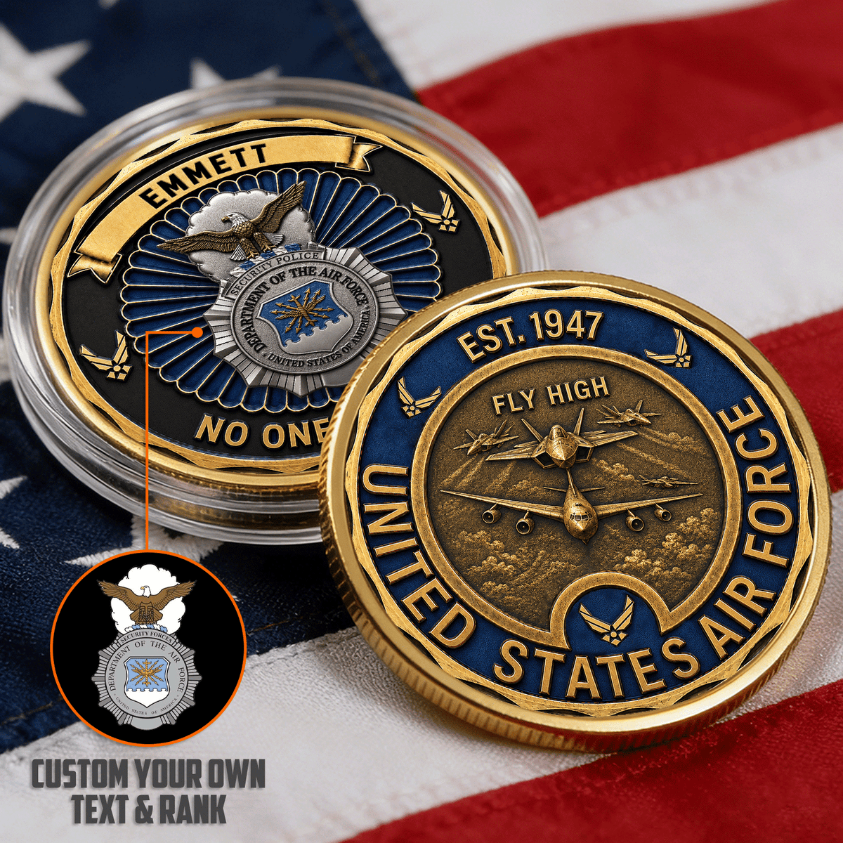 Personalized US Air Force Achievement Rank 3D Challenge Coin