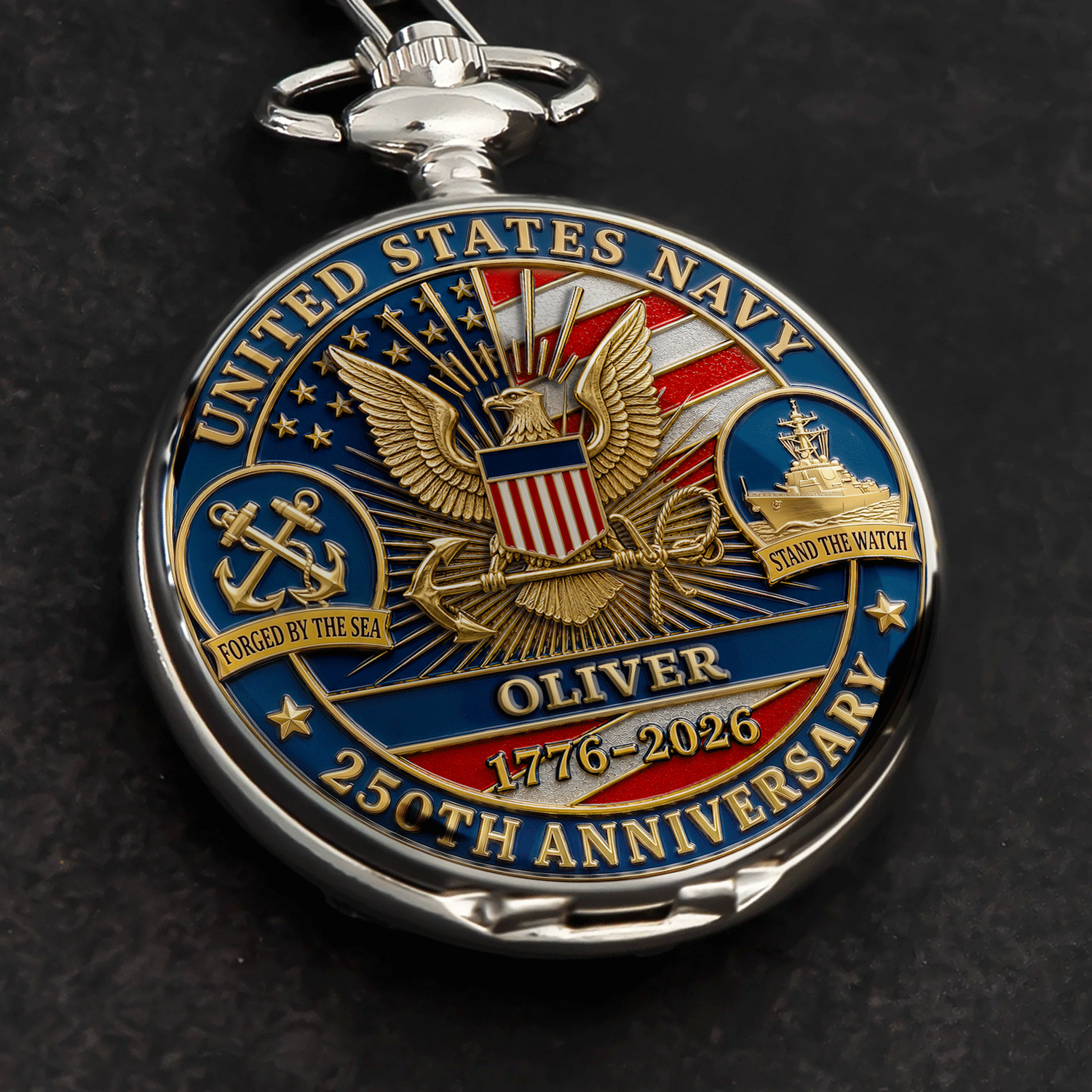 Personalized US Navy Pocket Watch 250 Years of Service Gift