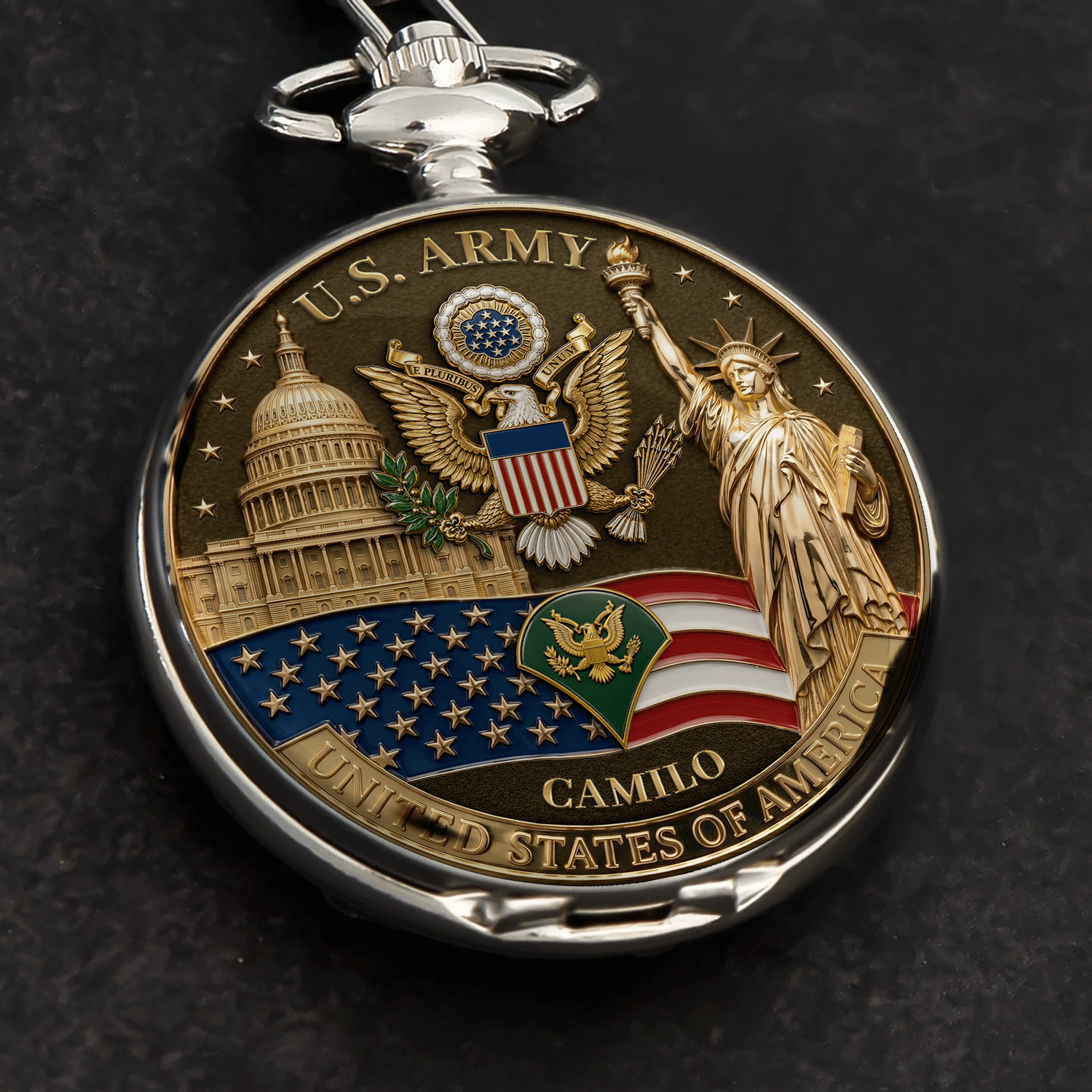 Personalized Army Rank Pocket Watch Patriotic Veteran Gift