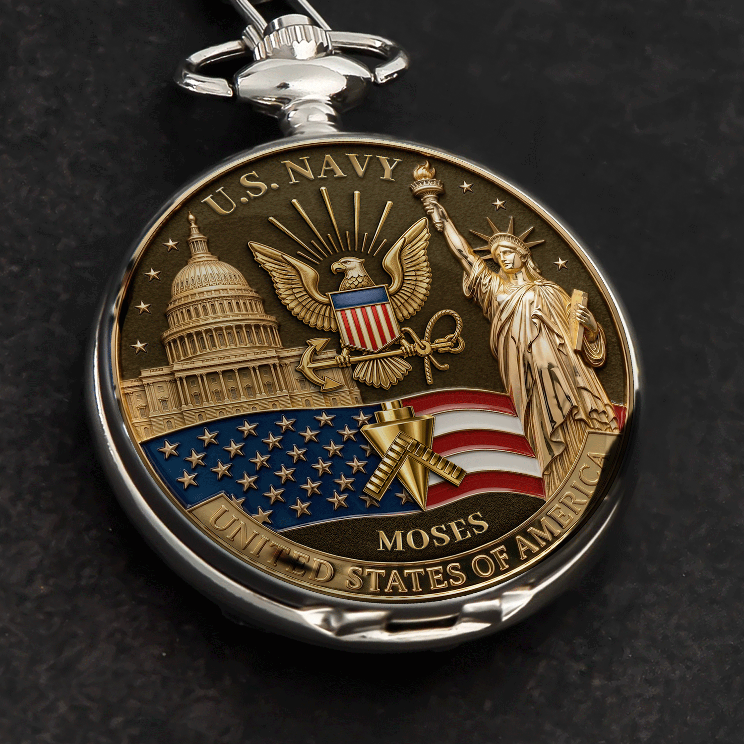 US Navy Rank Pocket Watch Personalized Anniversary Gift