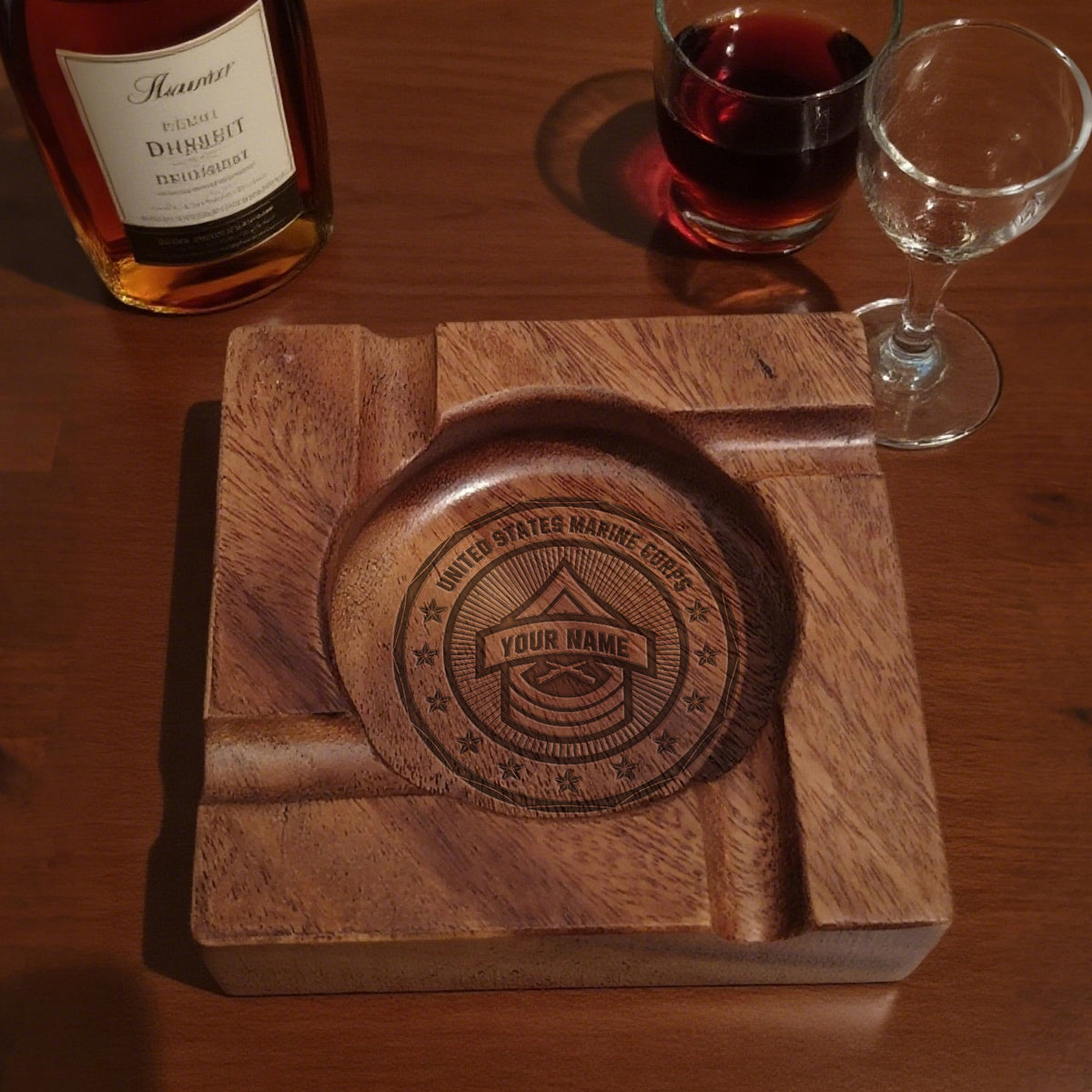 Custom Army Veteran Cigar Ashtray Personalized Rank and Text