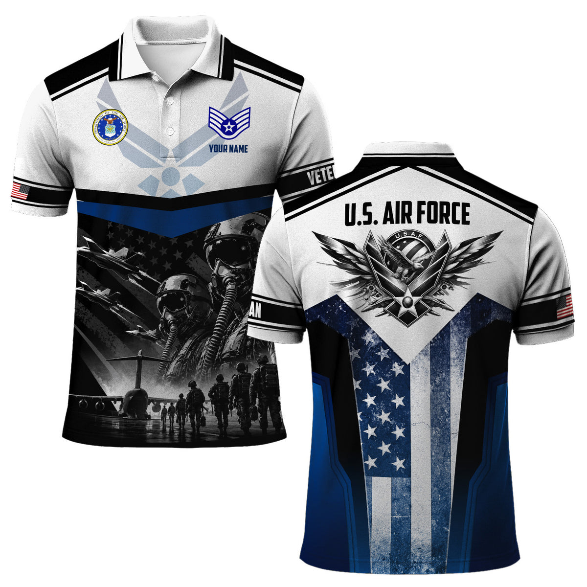 Personalized US Air Force Rank 3D All-Over Print Polo Shirt Gift