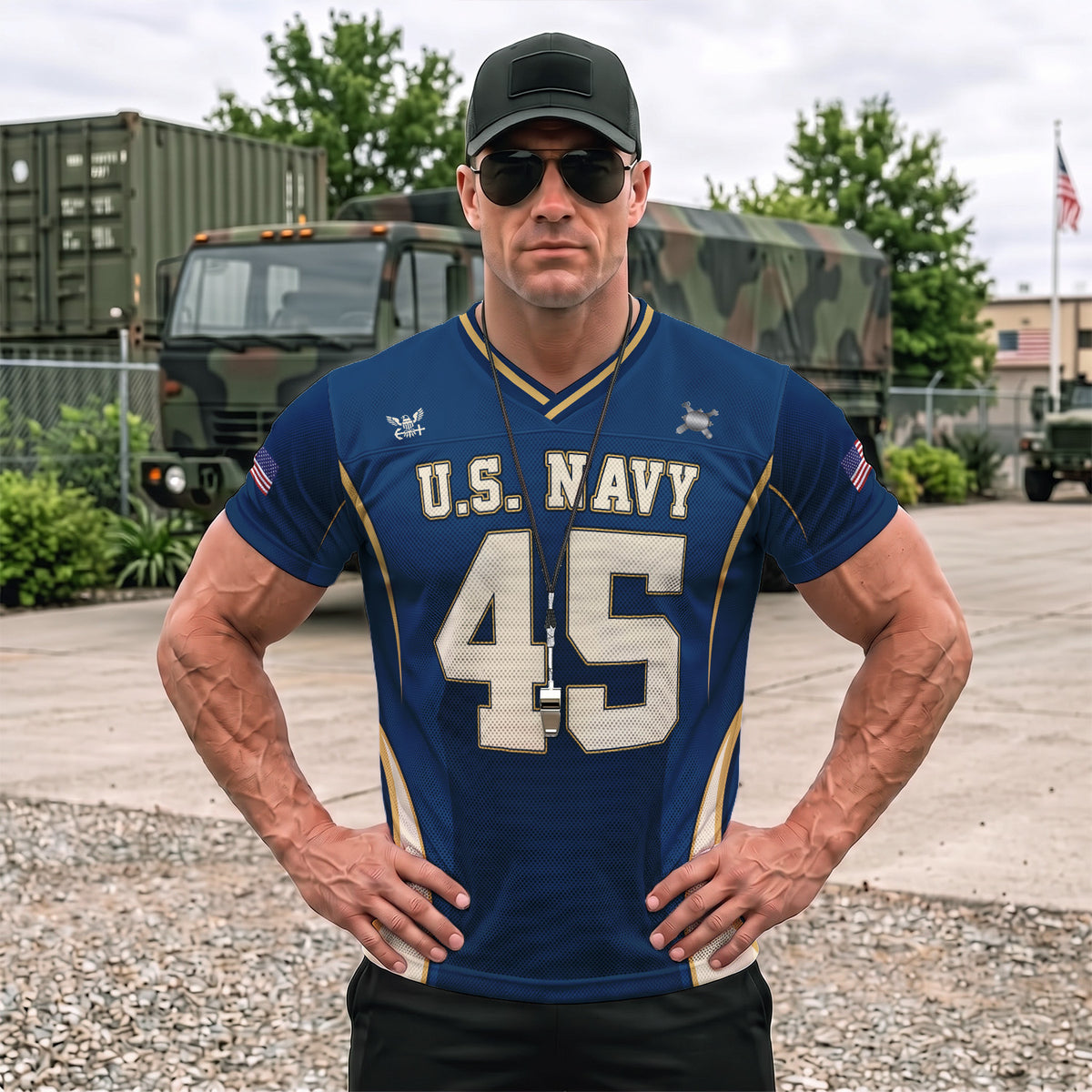Personalized U.S. Navy Sports Jersey Custom Rank Text and Jersey Number