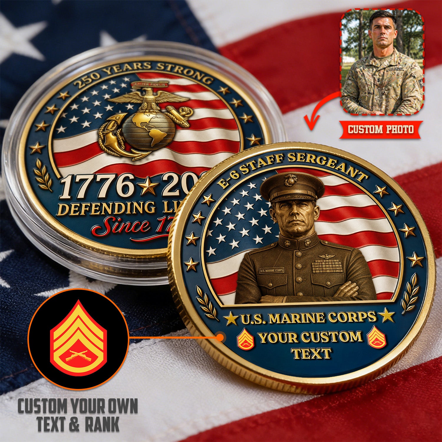 Custom U.S. MARlNES Veteran Coin with Photo – Personalized Military Keepsake