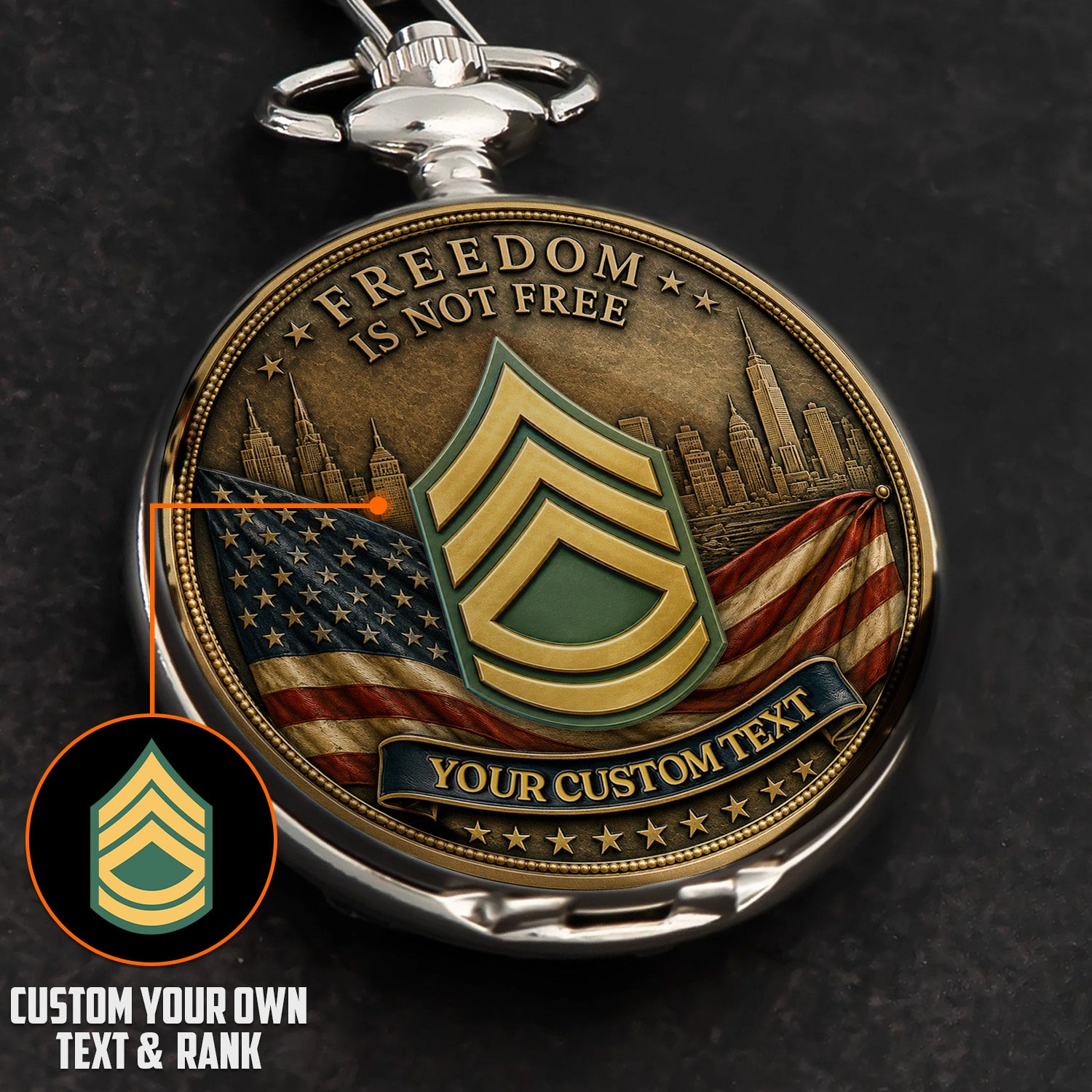 Personalized Army Pocket Watch Custom Rank 250th Anniversary