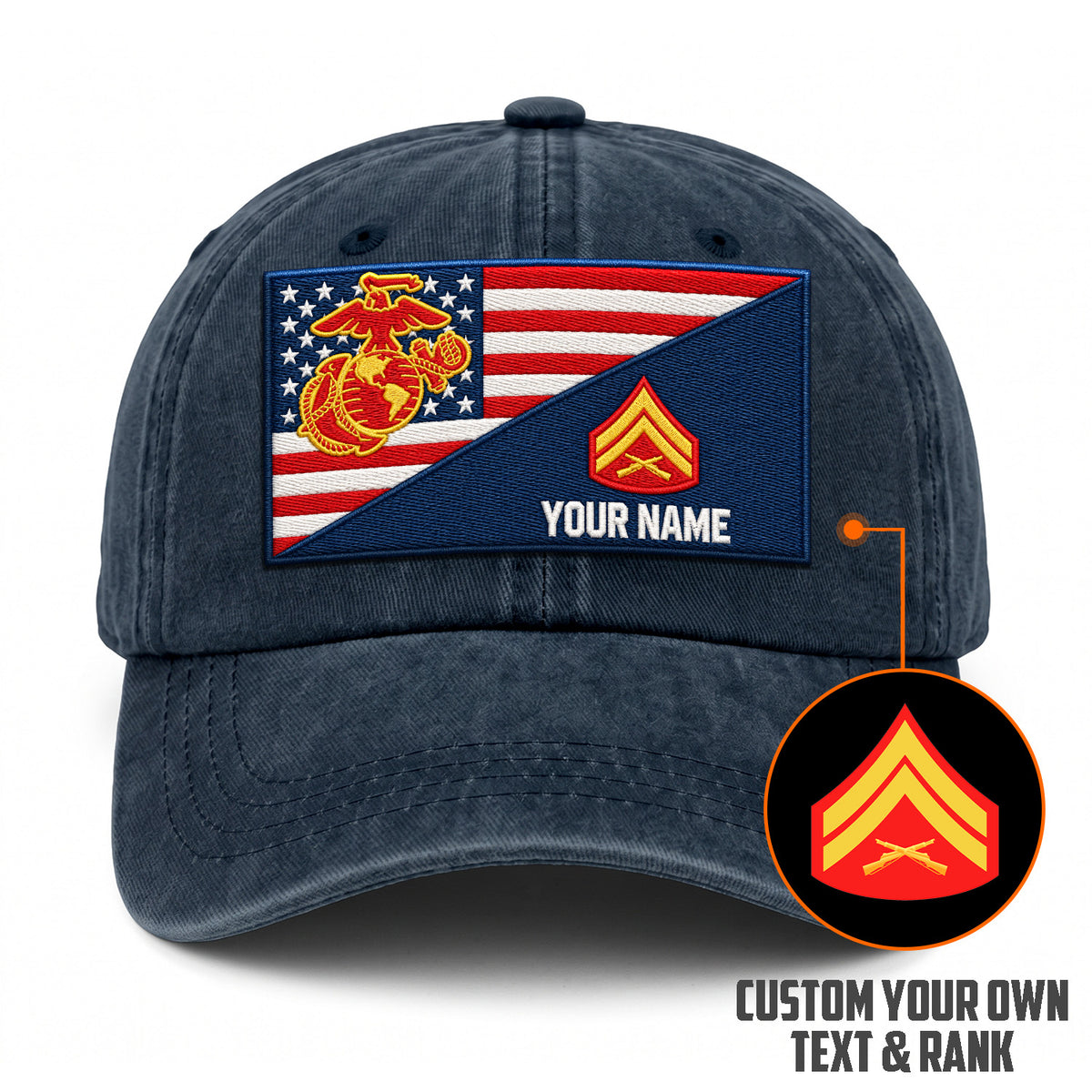 Custom USMC Washed Cap Personalized Military Rank and Text