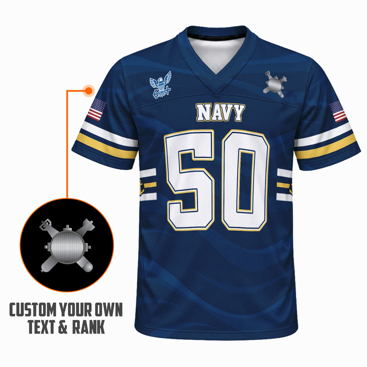 U.S. Navy Sports Jersey Custom Military Rank Text and Jersey Number