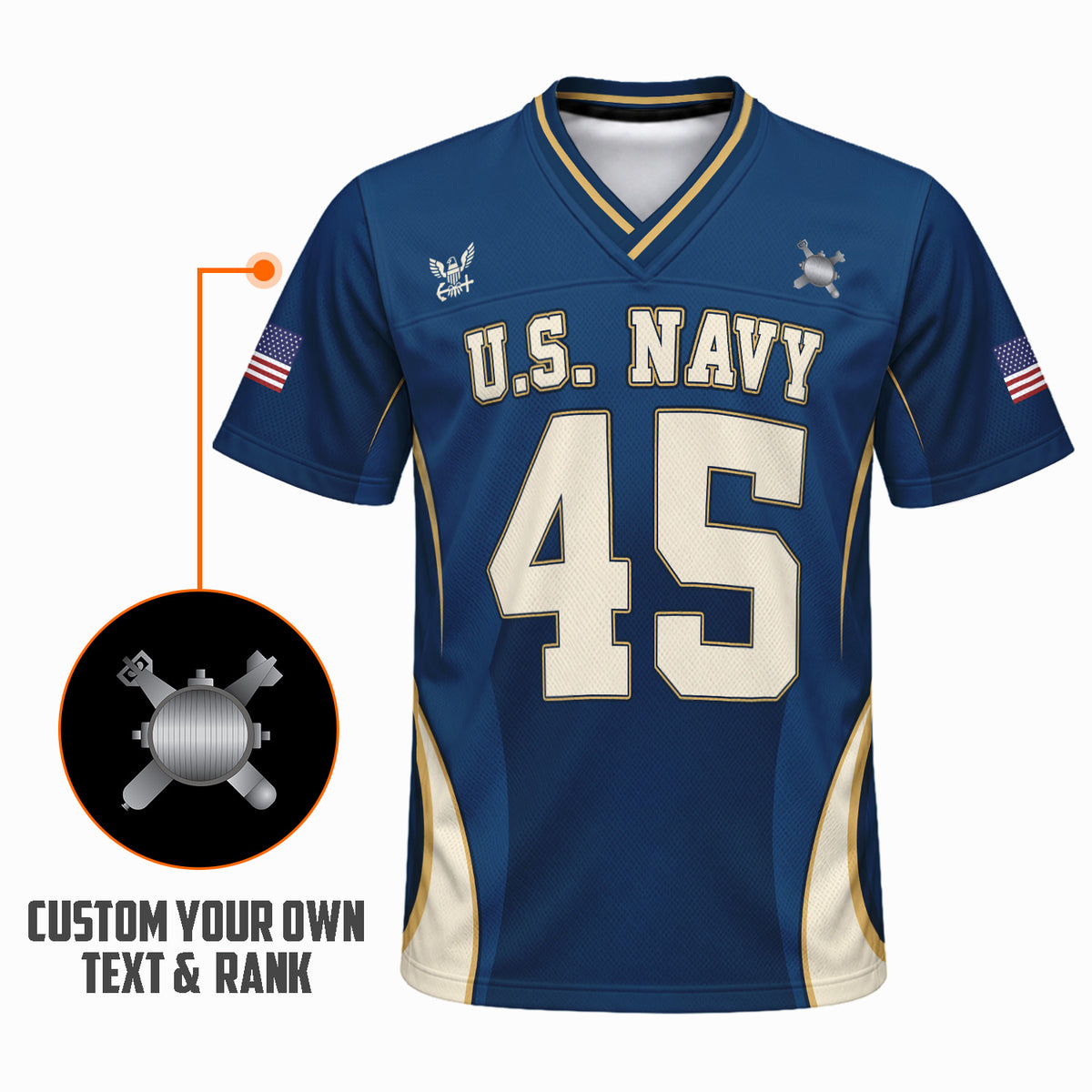 Personalized U.S. Navy Sports Jersey Custom Rank Text and Jersey Number