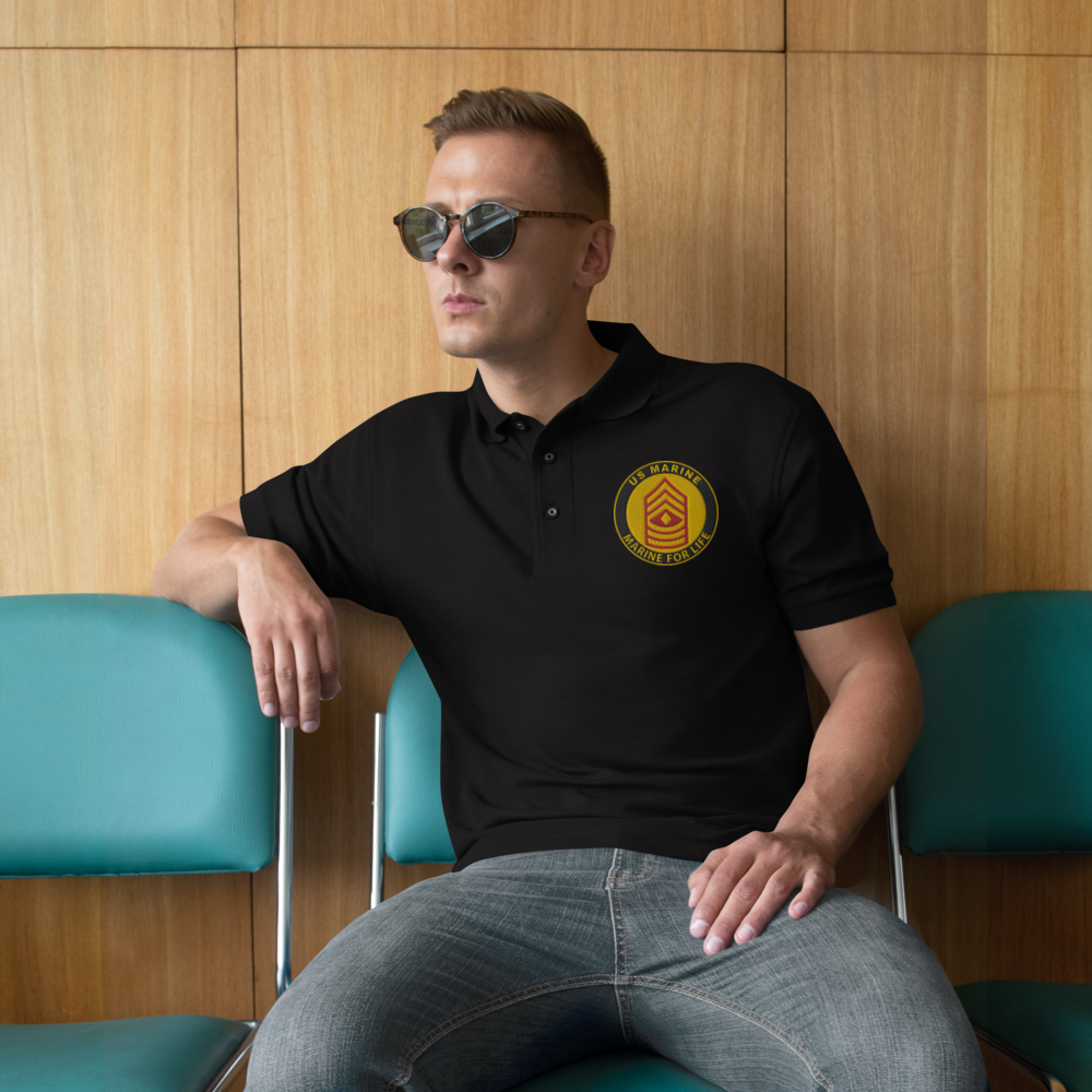 Custom MARlNE Ranks, Insignia Marine For Life Embroidered Port Authority Polo Shirt
