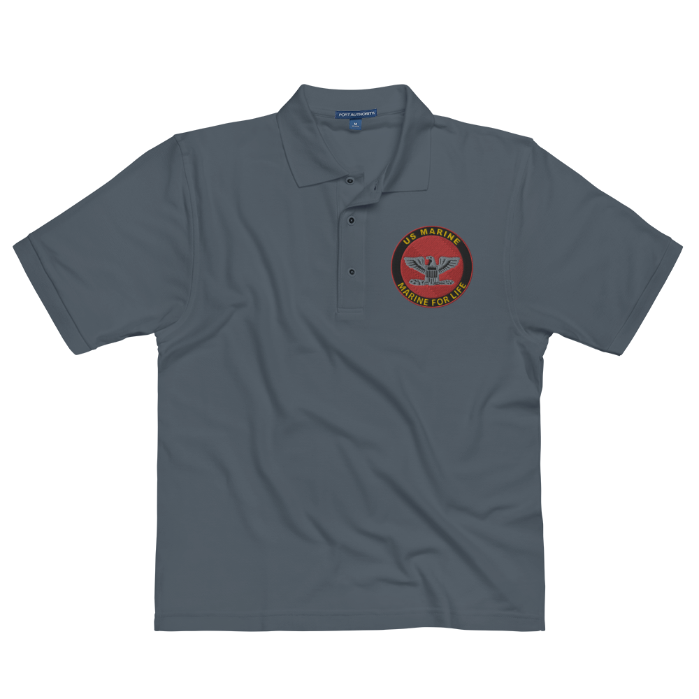 Custom MARlNE Ranks, Insignia Marine For Life Embroidered Port Authority Polo Shirt