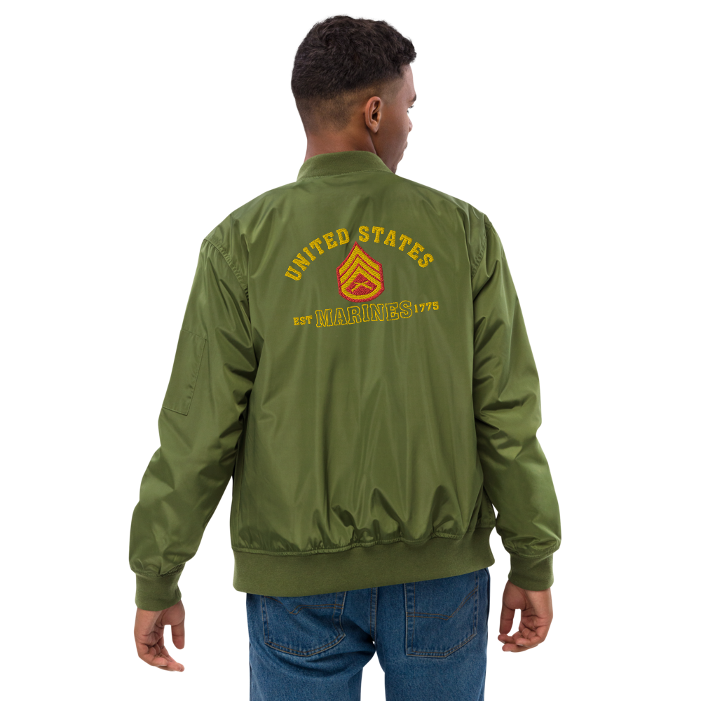 US Marines EST. 1775, Custom MARlNE Ranks, Insignia On Back, Embroidered Recycled Bomber Jacket