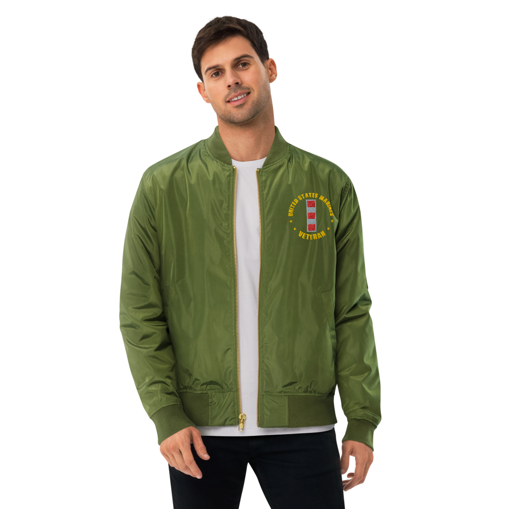 US Marines Veteran Defender Of Freedom, Custom MARlNE Ranks, Insignia On Left Chest, Embroidered Recycled Bomber Jacket
