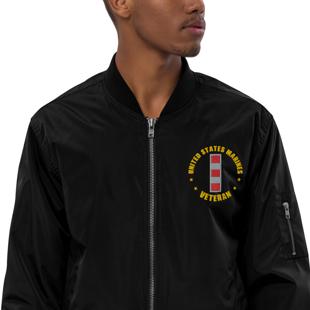 US Marines Veteran Defender Of Freedom, Custom MARlNE Ranks, Insignia On Left Chest, Embroidered Recycled Bomber Jacket