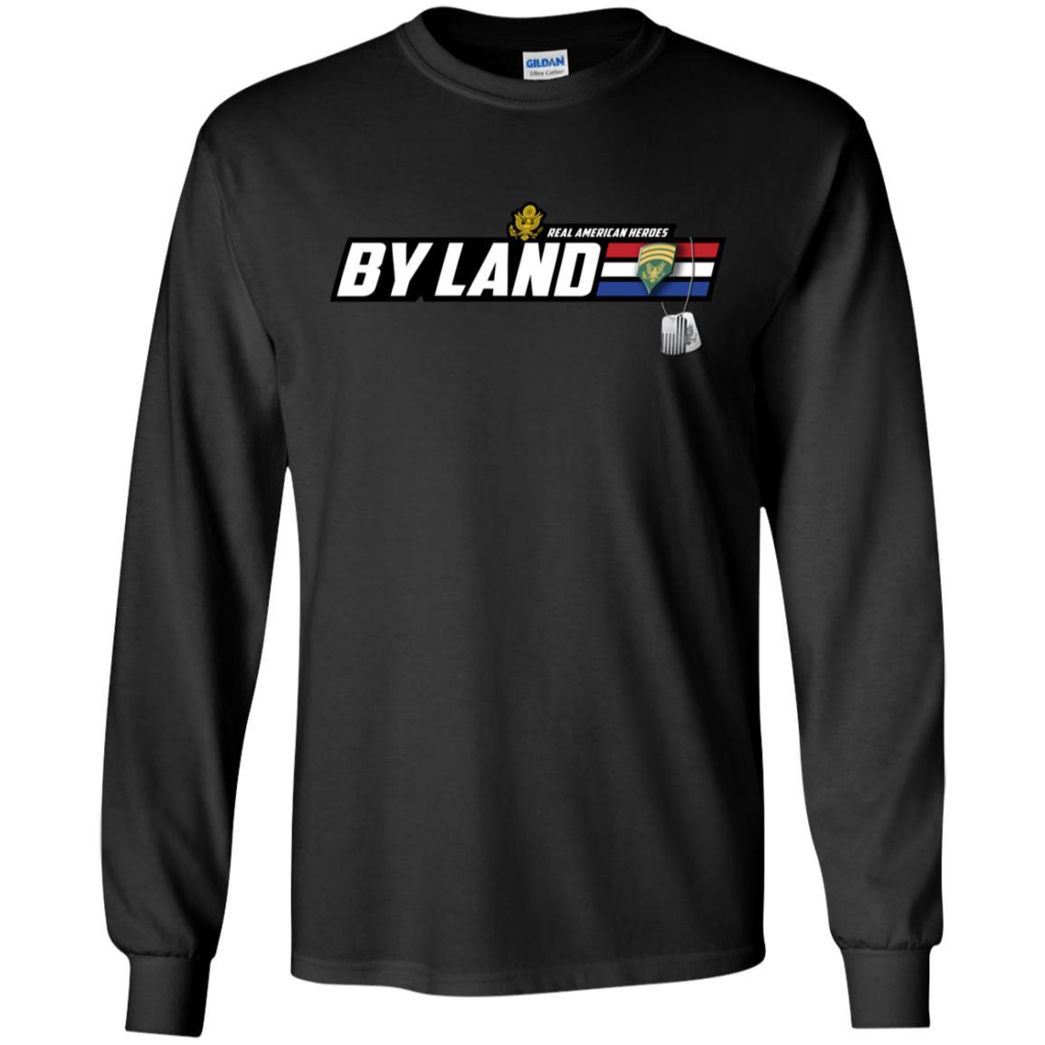 US Army T-Shirt "Real American Heroes By Land" E-7 SPC(Specialist) On Front-TShirt-Army-Veterans Nation