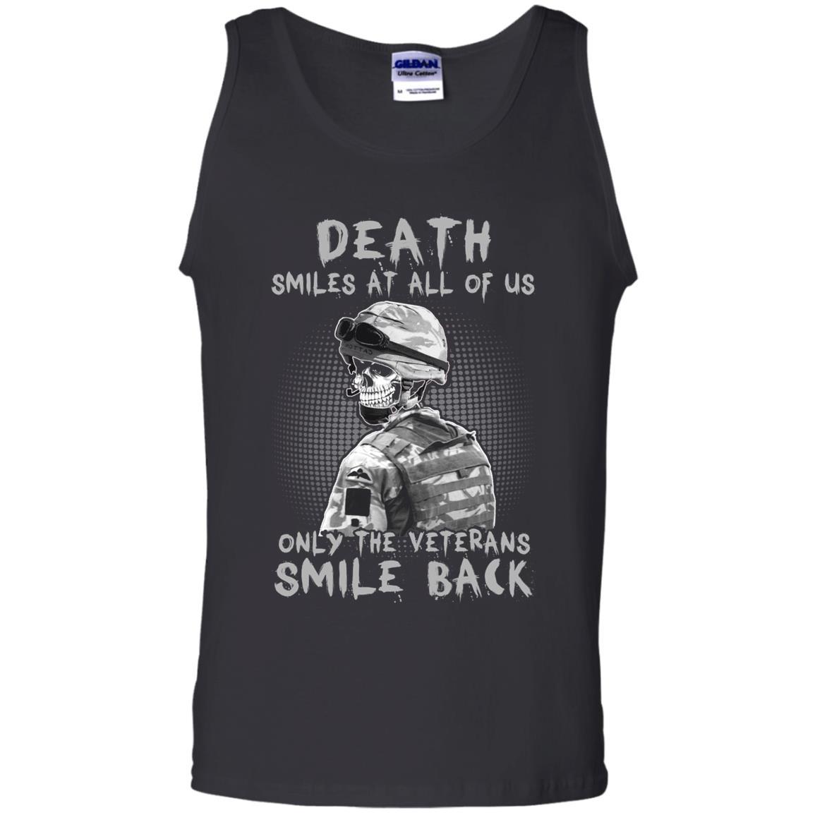 Military T-Shirt "Death Smiles At All Of Us - Only The Veterans Smile Back Men On" Front-TShirt-General-Veterans Nation
