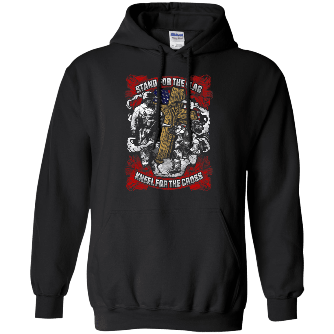 Military T-Shirt "Stand For the Flag Kneel For The Cross Men" Front-TShirt-General-Veterans Nation