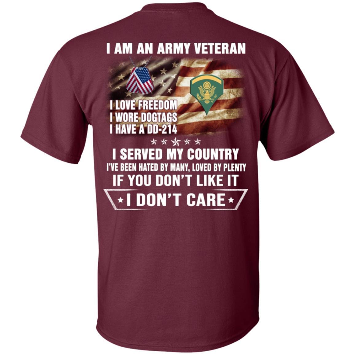 T-Shirt "I Am An Army Veteran" E-5 SPC(SP5)Rank On Back-TShirt-Army-Veterans Nation