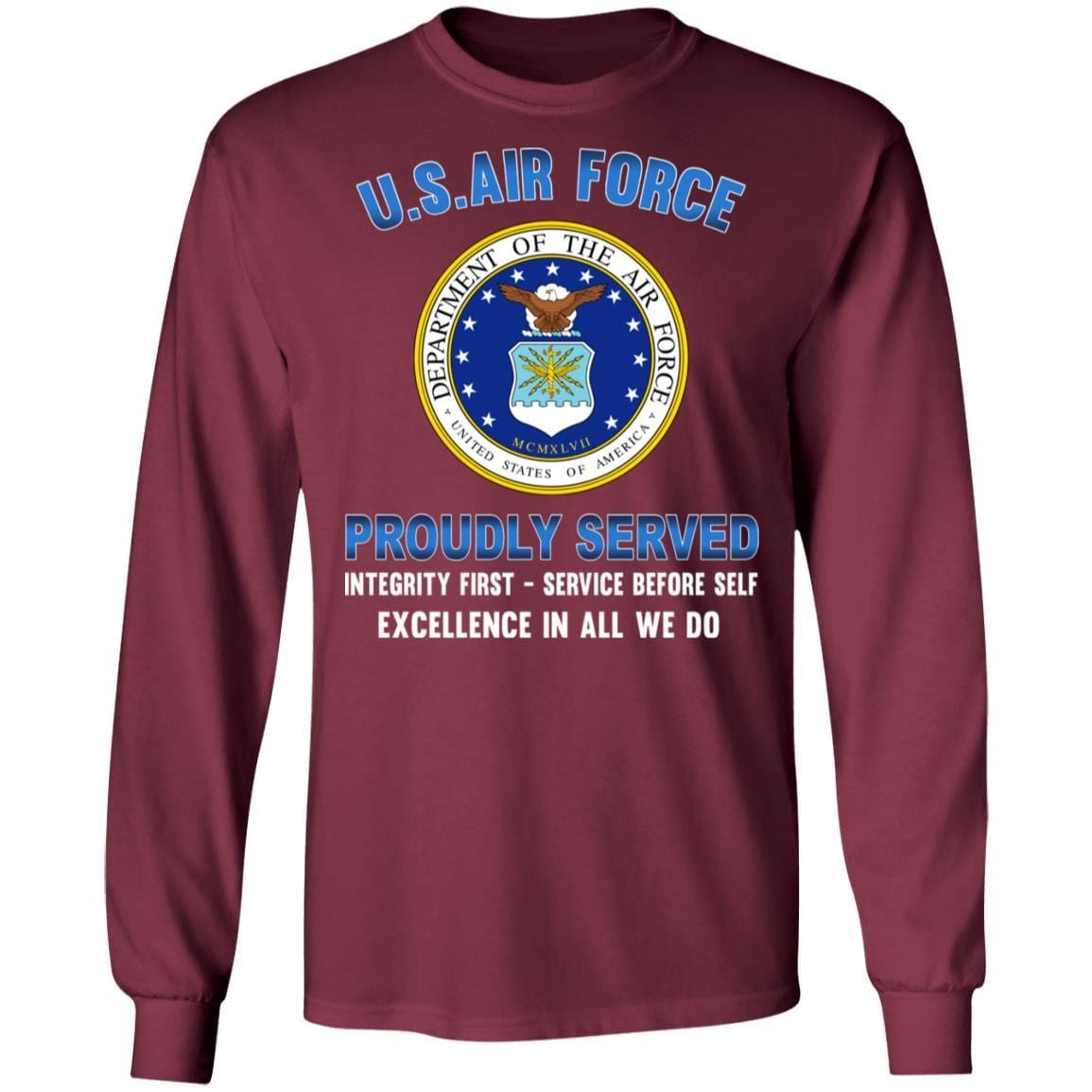US Air Force Eagle Logo Proudly Served T-Shirt On Front-TShirt-USAF-Veterans Nation