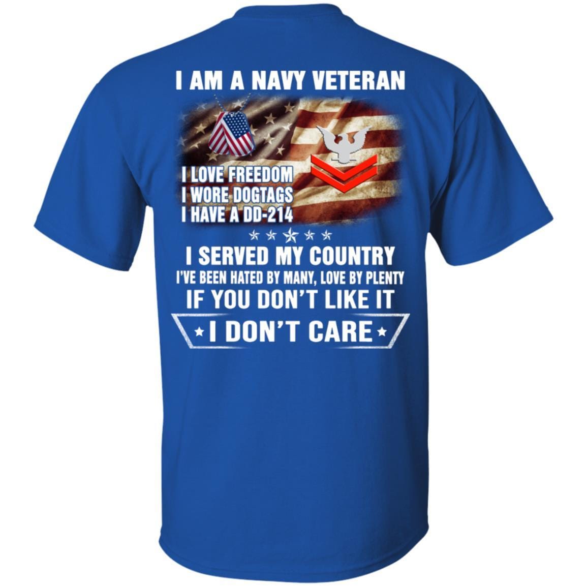 I Am A Navy Veteran E-5 Petty Officer Second Class E5 PO2 Collar Device T-Shirt On Back-TShirt-Navy-Veterans Nation
