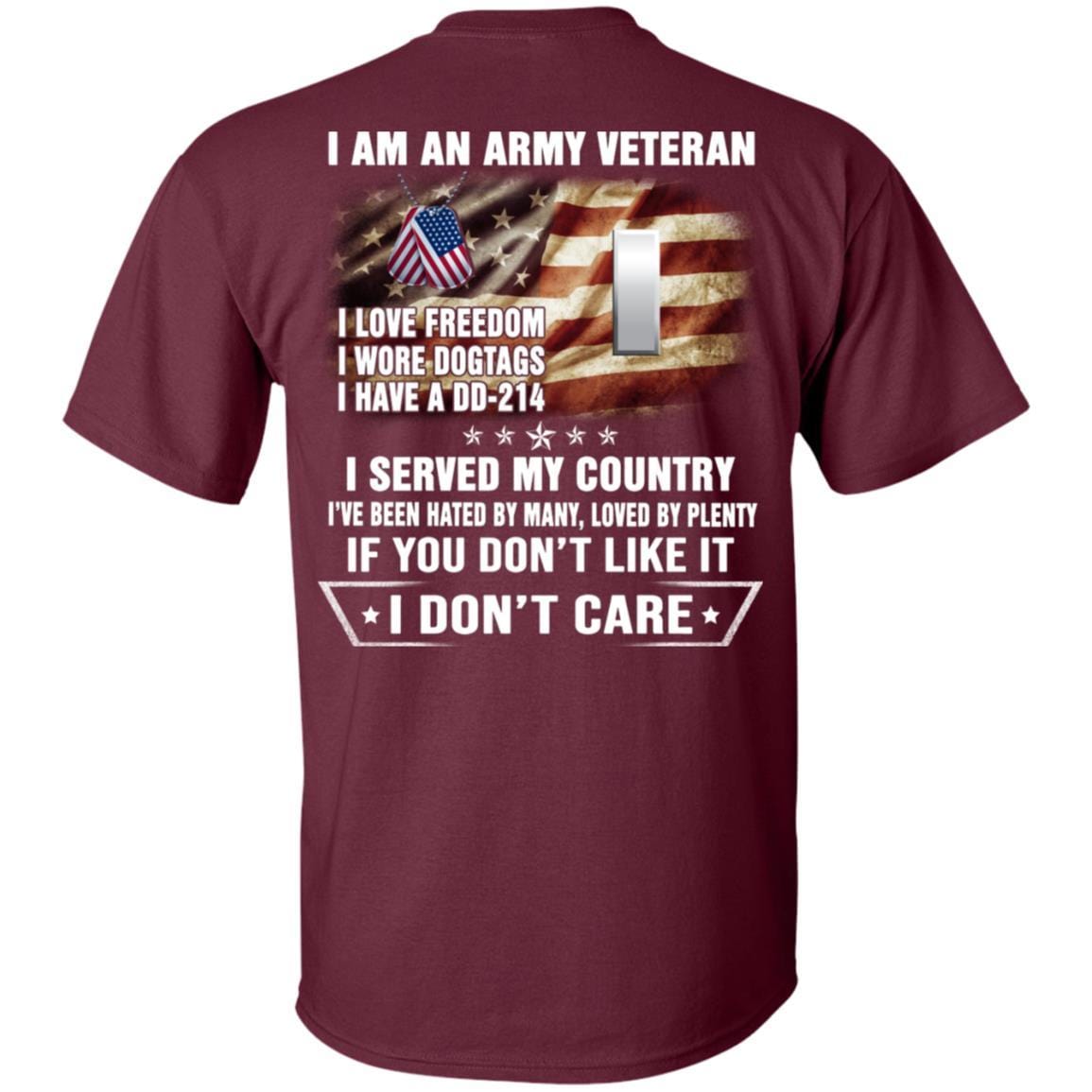 T-Shirt "I Am An Army Veteran" O-2 First Lieutenant(1LT)Rank On Back-TShirt-Army-Veterans Nation