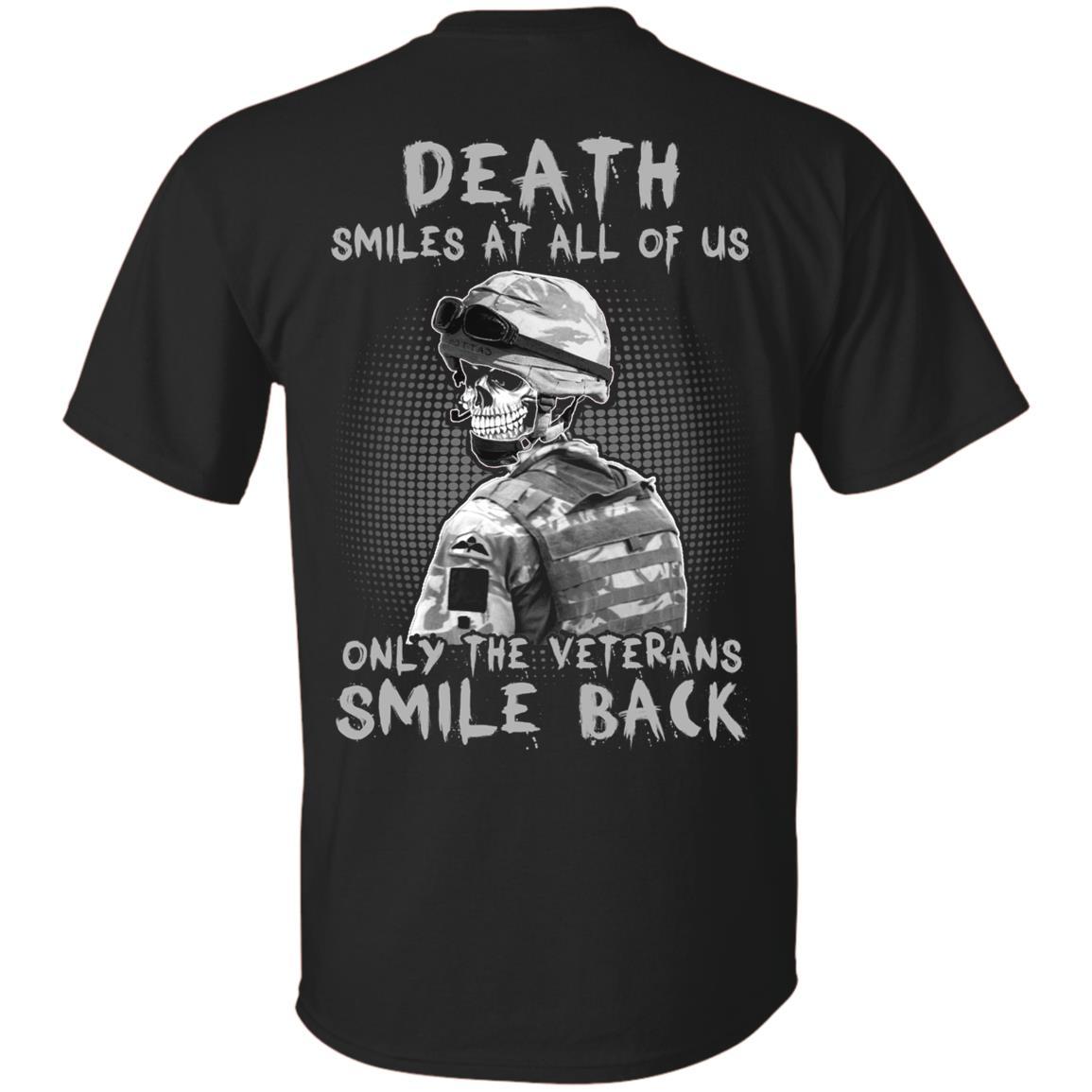 Military T-Shirt "Death Smiles At All Of Us - Only The Veterans Smile Back Men" on Back Design-TShirt-General-Veterans Nation