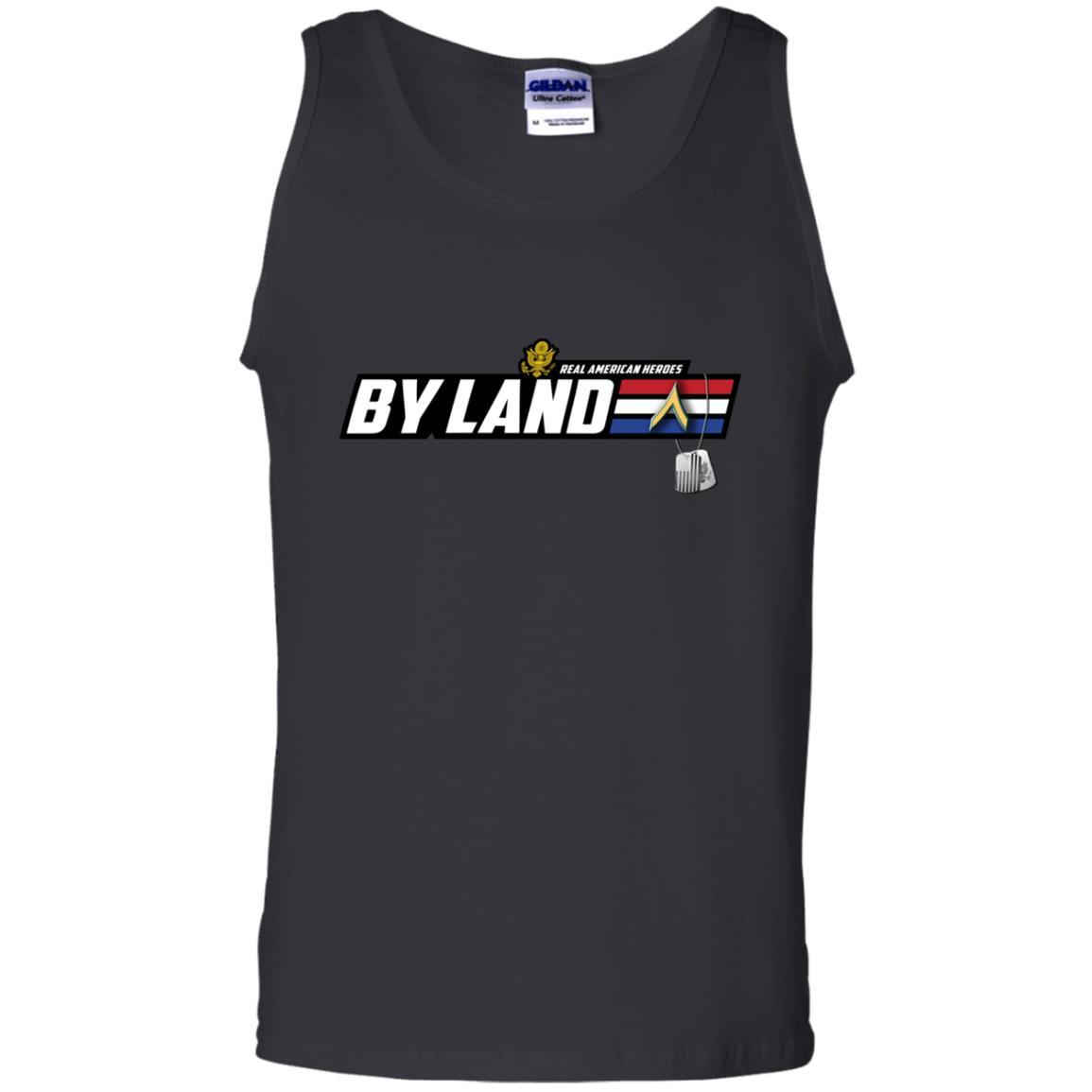 US Army T-Shirt "Real American Heroes By Land" E-2 PV2(Private) On Front-TShirt-Army-Veterans Nation