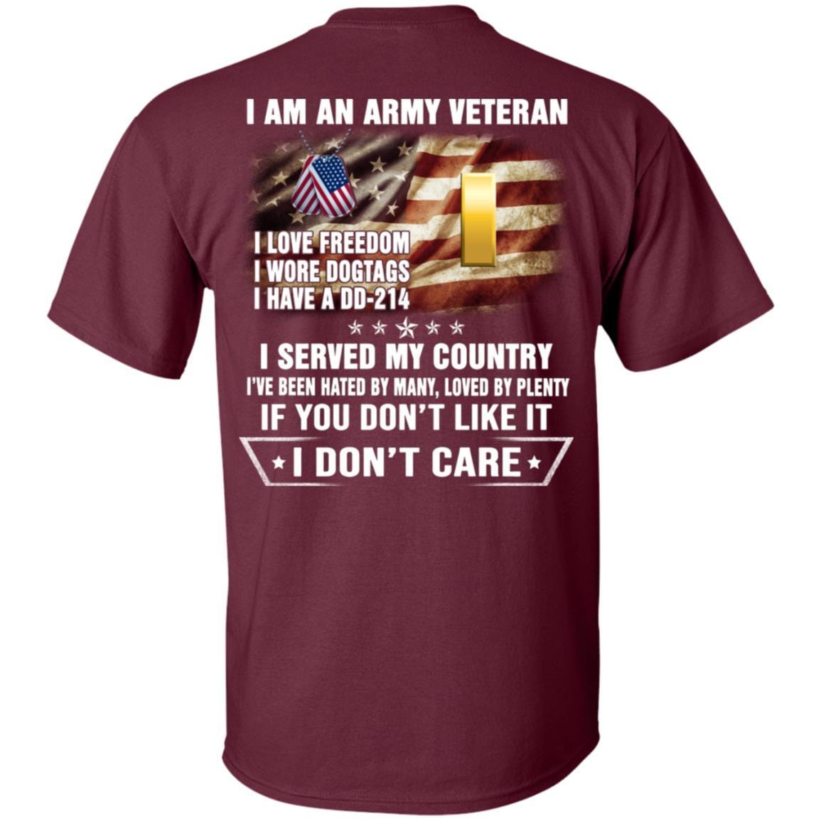 T-Shirt "I Am An Army Veteran" O-1 Second Lieutenant(2LT)Rank On Back-TShirt-Army-Veterans Nation