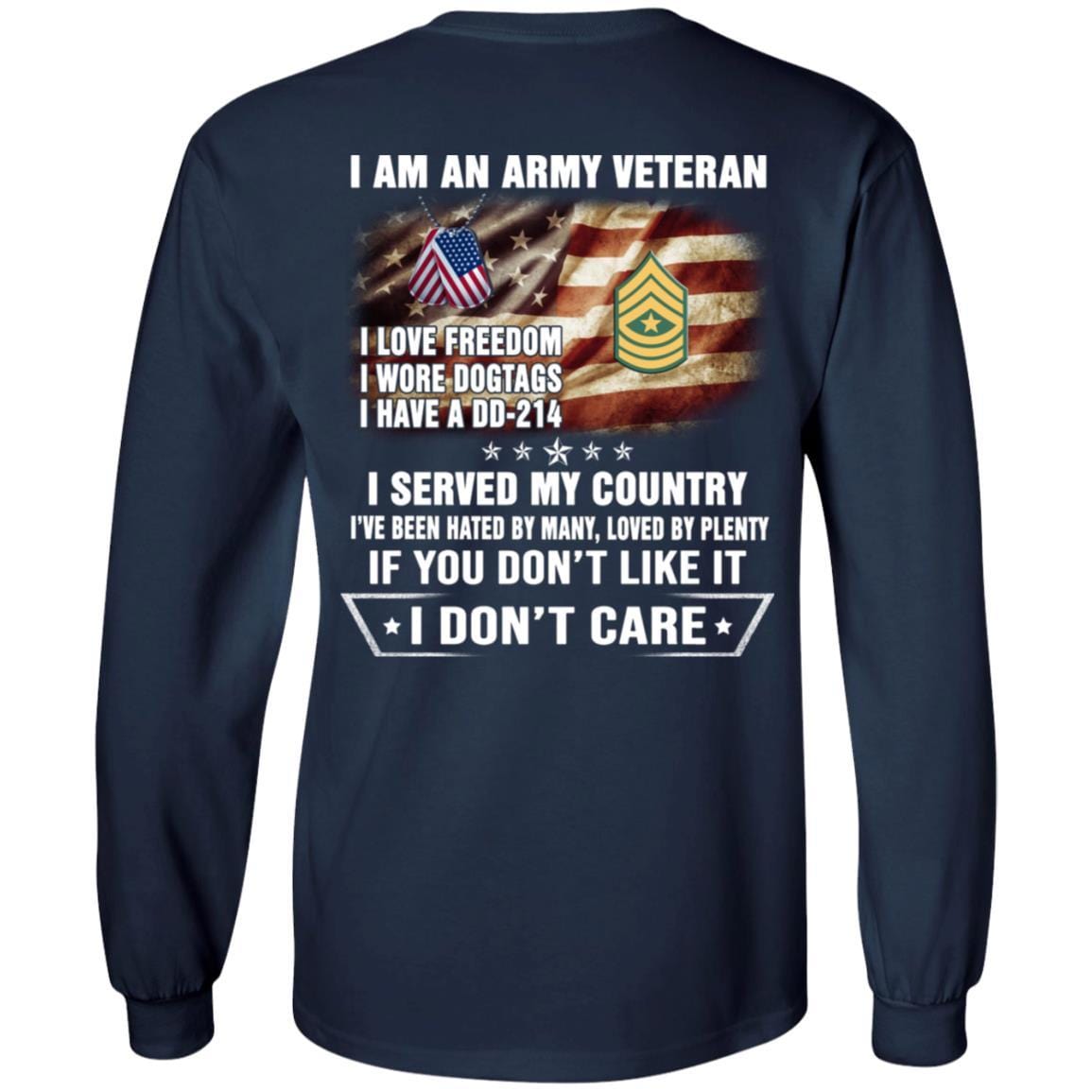 T-Shirt "I Am An Army Veteran" E-9 Sergeant Major(SGM)Rank On Back-TShirt-Army-Veterans Nation