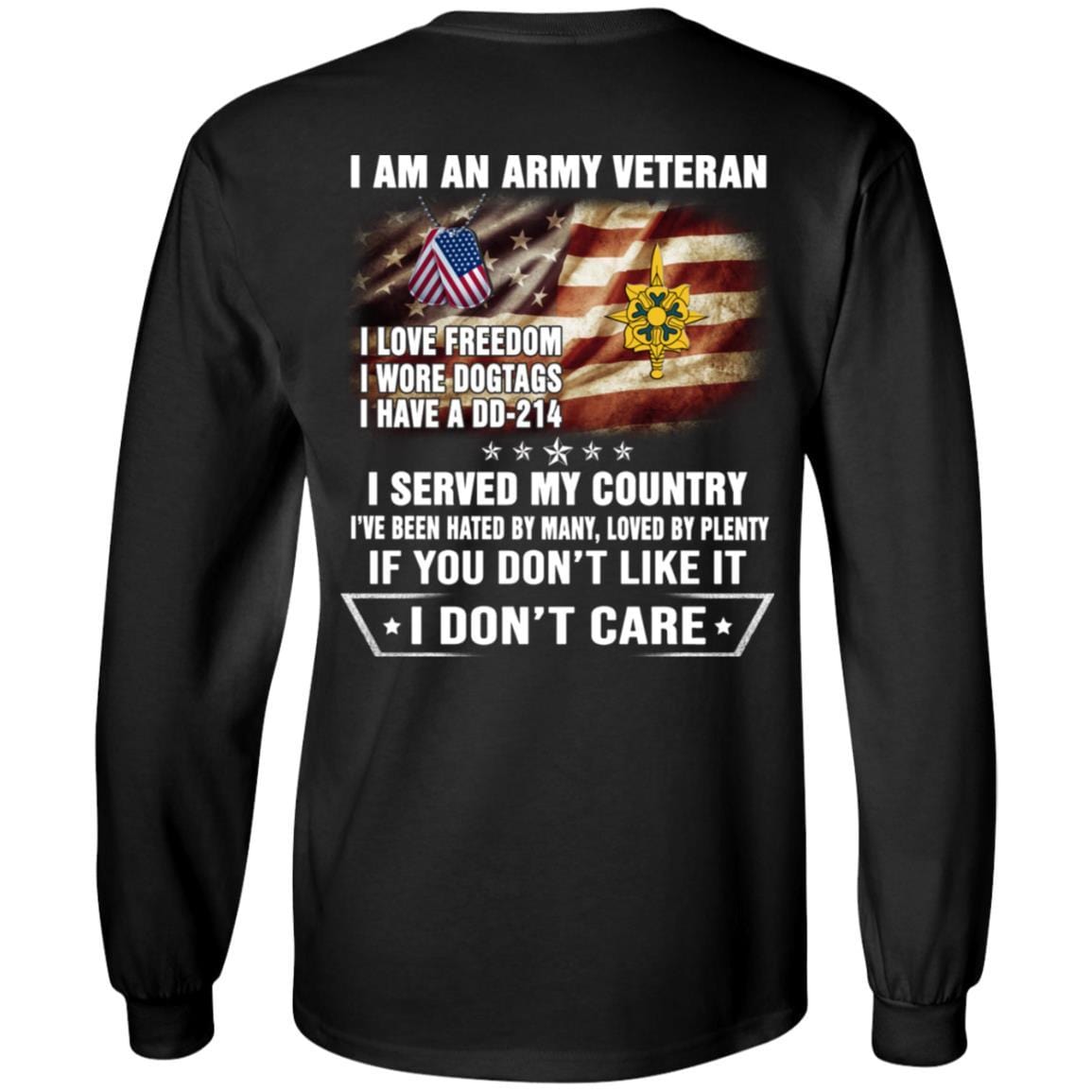 T-Shirt "I Am An Army Military Intelligence Branch Veteran" On Back-TShirt-Army-Veterans Nation