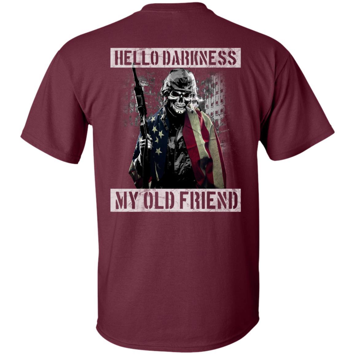 Military T-Shirt "Hello Darkness - My Old Friend Men" On Back-TShirt-General-Veterans Nation