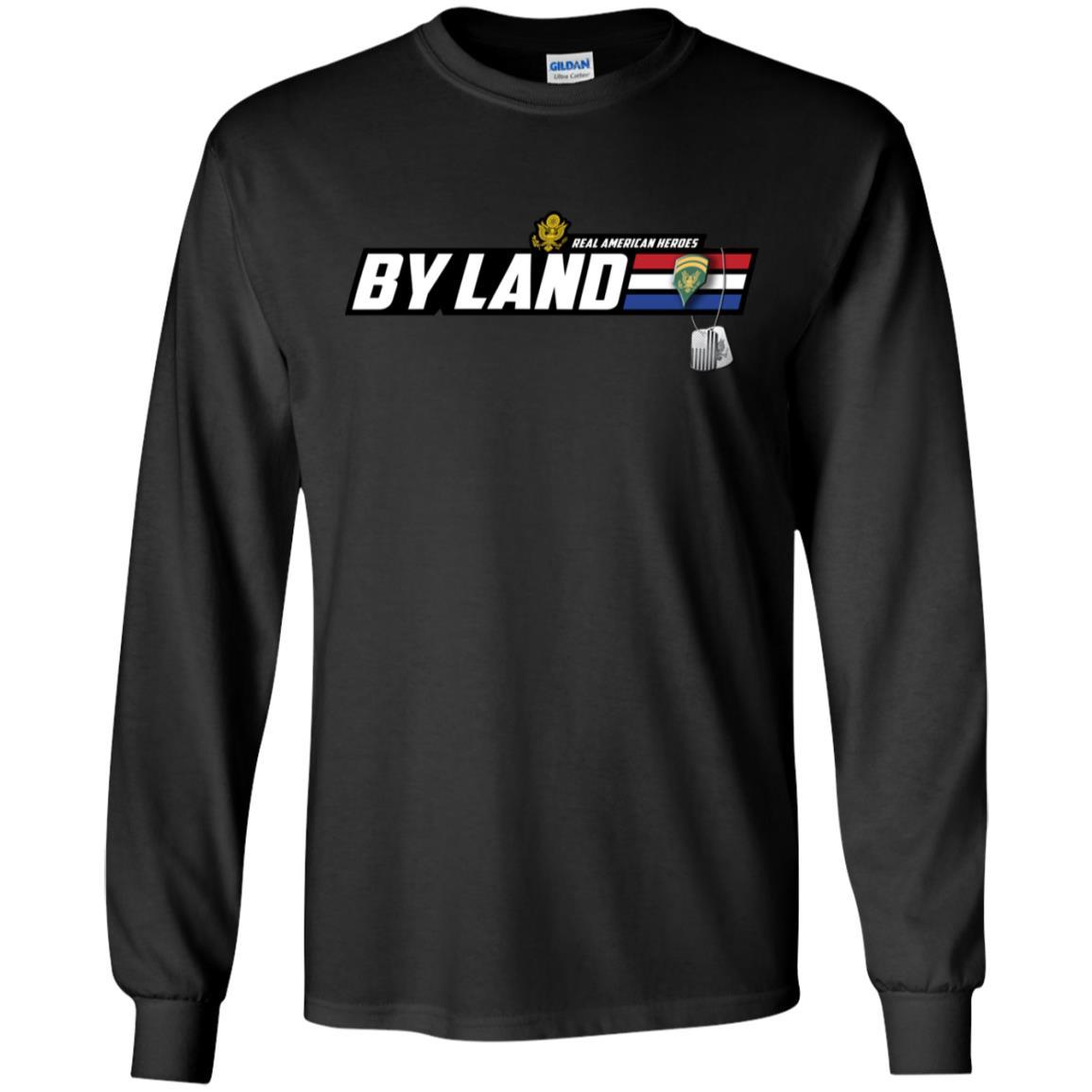 US Army T-Shirt "Real American Heroes By Land" E-6 SPC(SP6) On Front-TShirt-Army-Veterans Nation