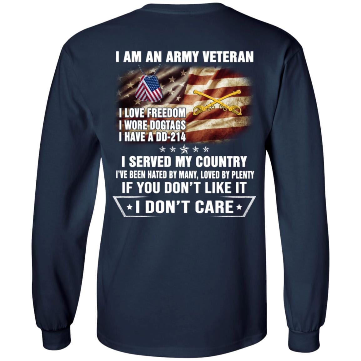 T-Shirt "I Am An Army Cavalry Veteran" On Back-TShirt-Army-Veterans Nation