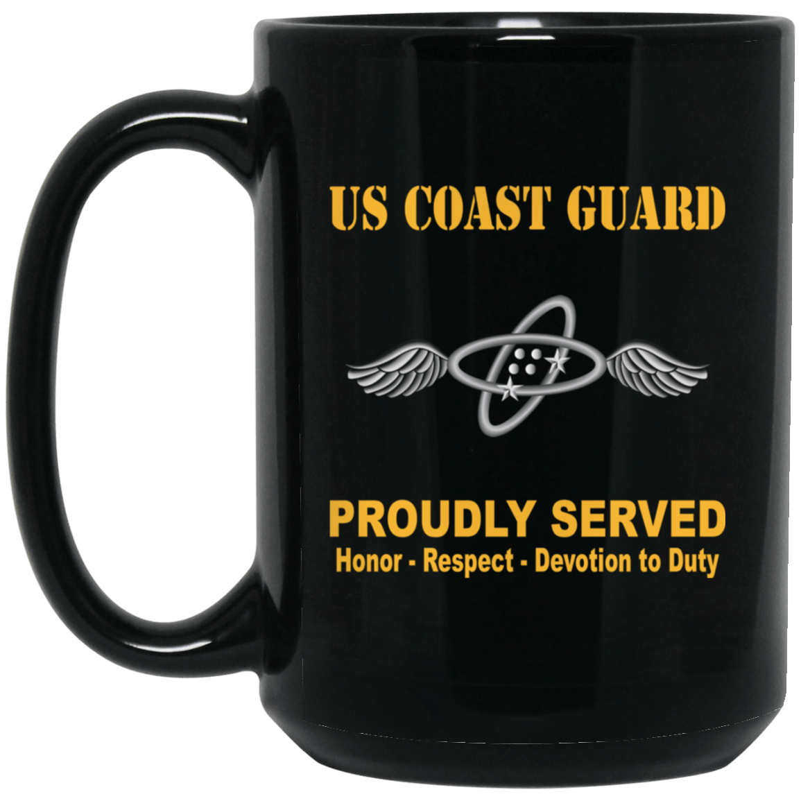USCG AVIONICS ELECTRICAL TECHNICIAN AET Logo Proudly Served Black Mug 11 oz - 15 oz-Mug-USCG-Rate-Veterans Nation