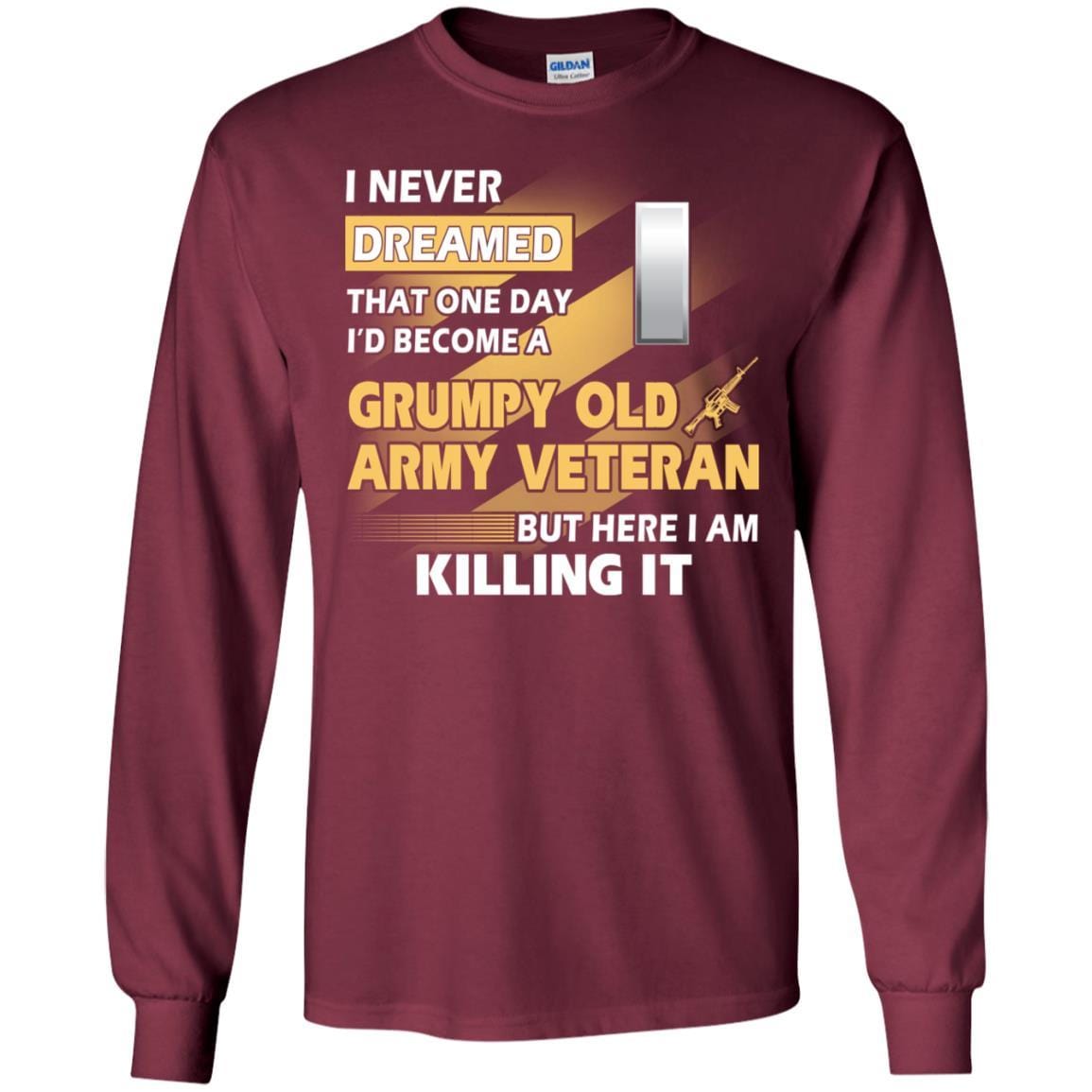 US Army T-Shirt "Grumpy Old Veteran" O-2 First Lieutenant(1LT) On Front-TShirt-Army-Veterans Nation